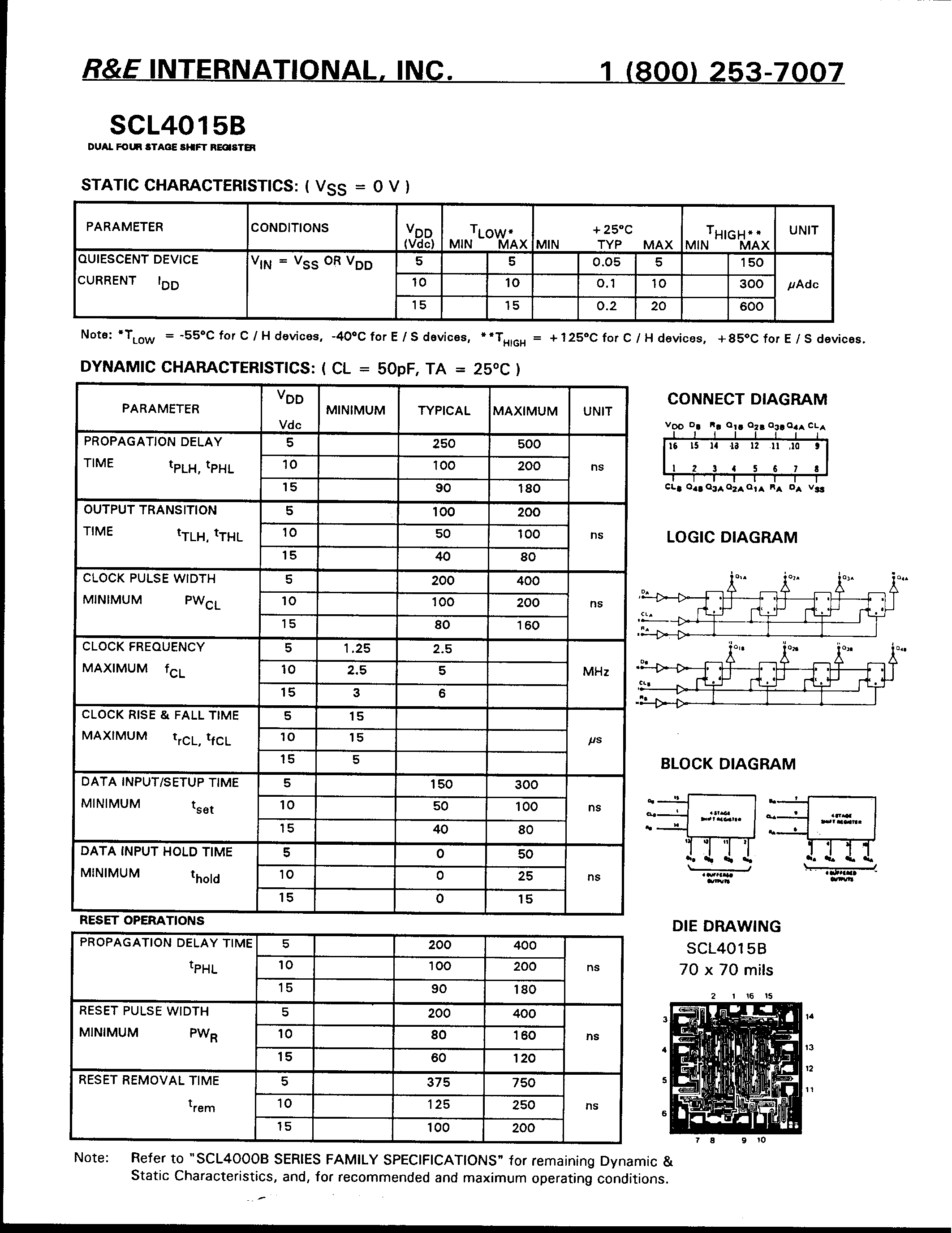 Datasheet SCL4015B - DUAL FOUR STAGE REGISTER page 1