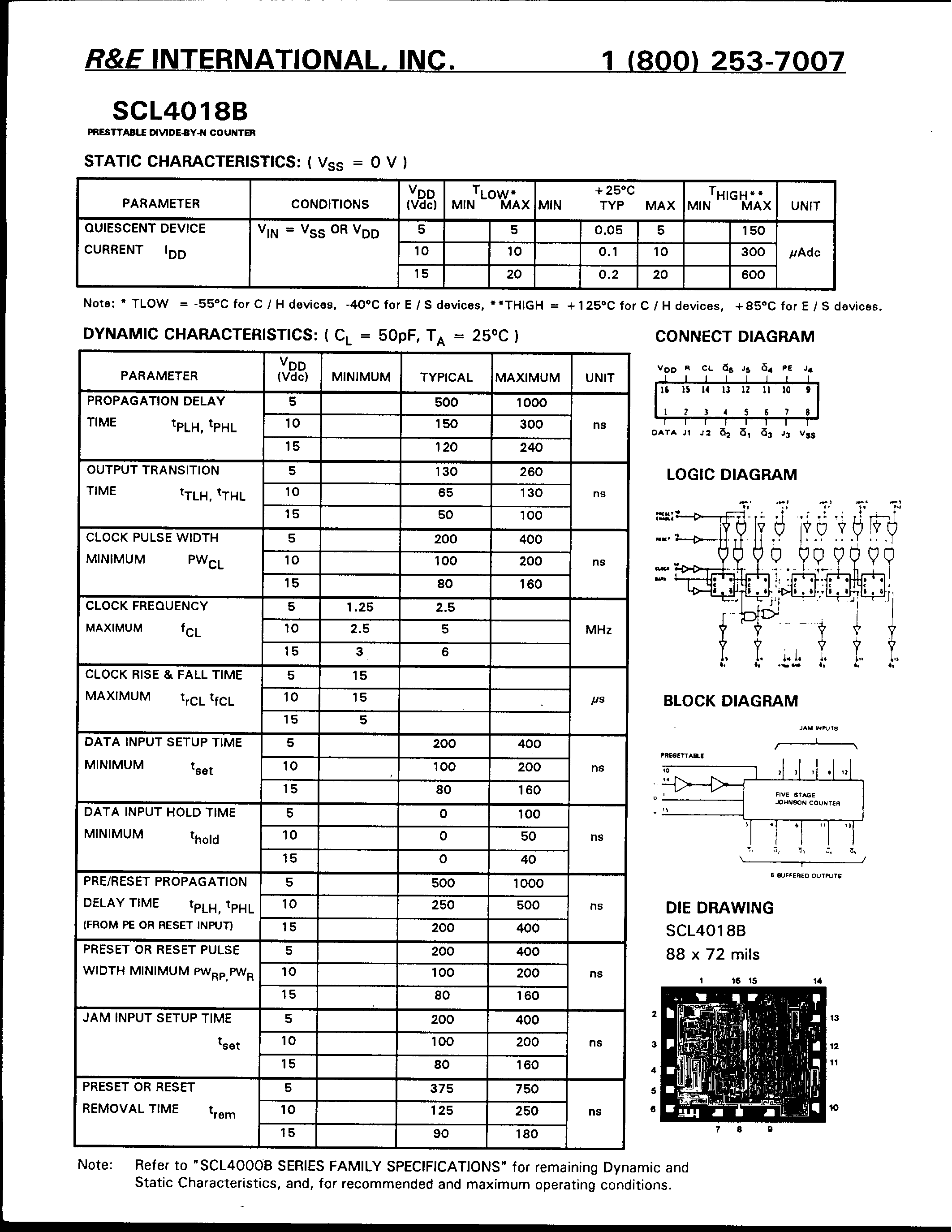Datasheet SCL4018B - PRESTTABLE DIVIDE-BY-N COUNTER page 1