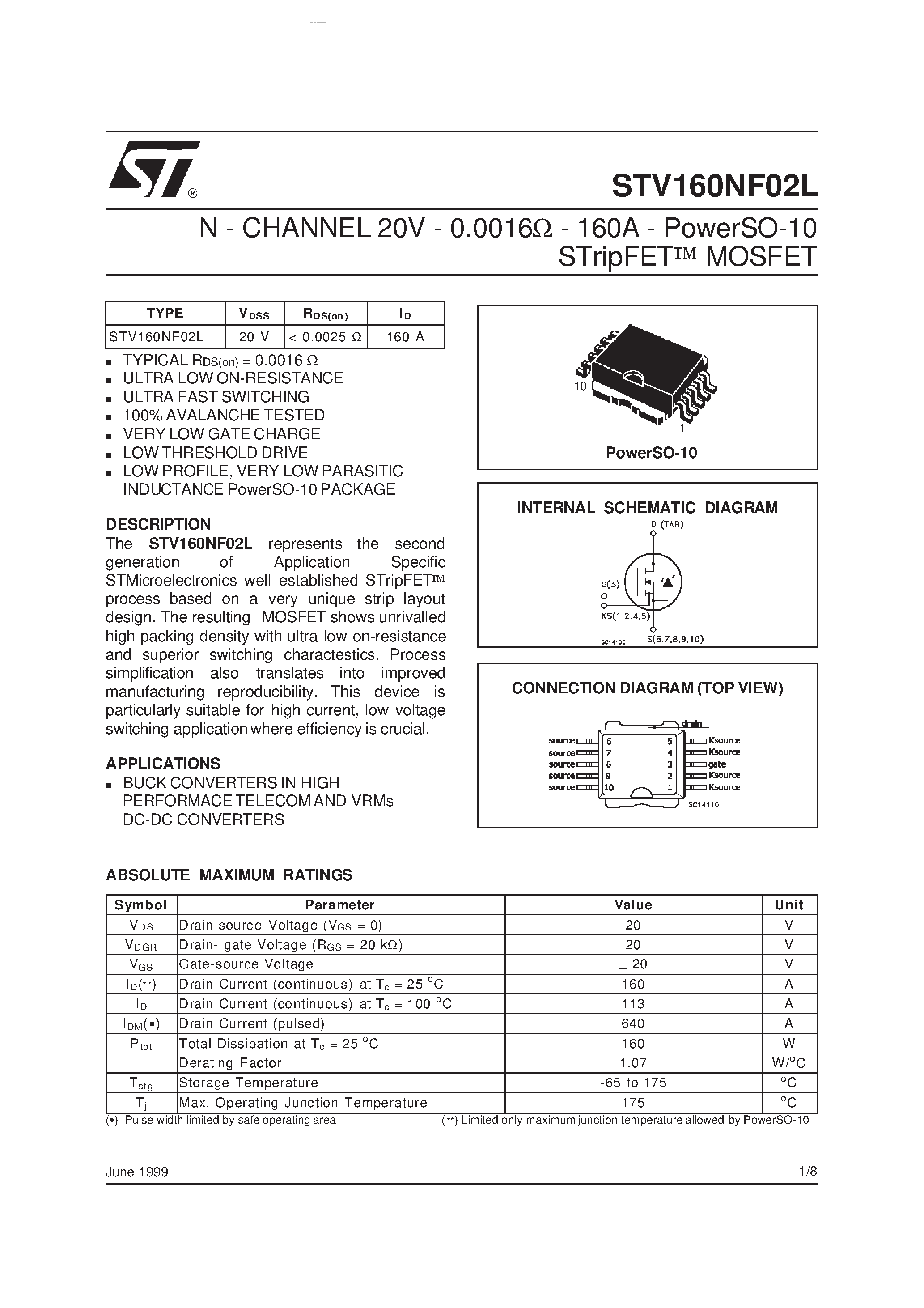Datasheet STV160NF02L - N-channel Power MOSFET page 1