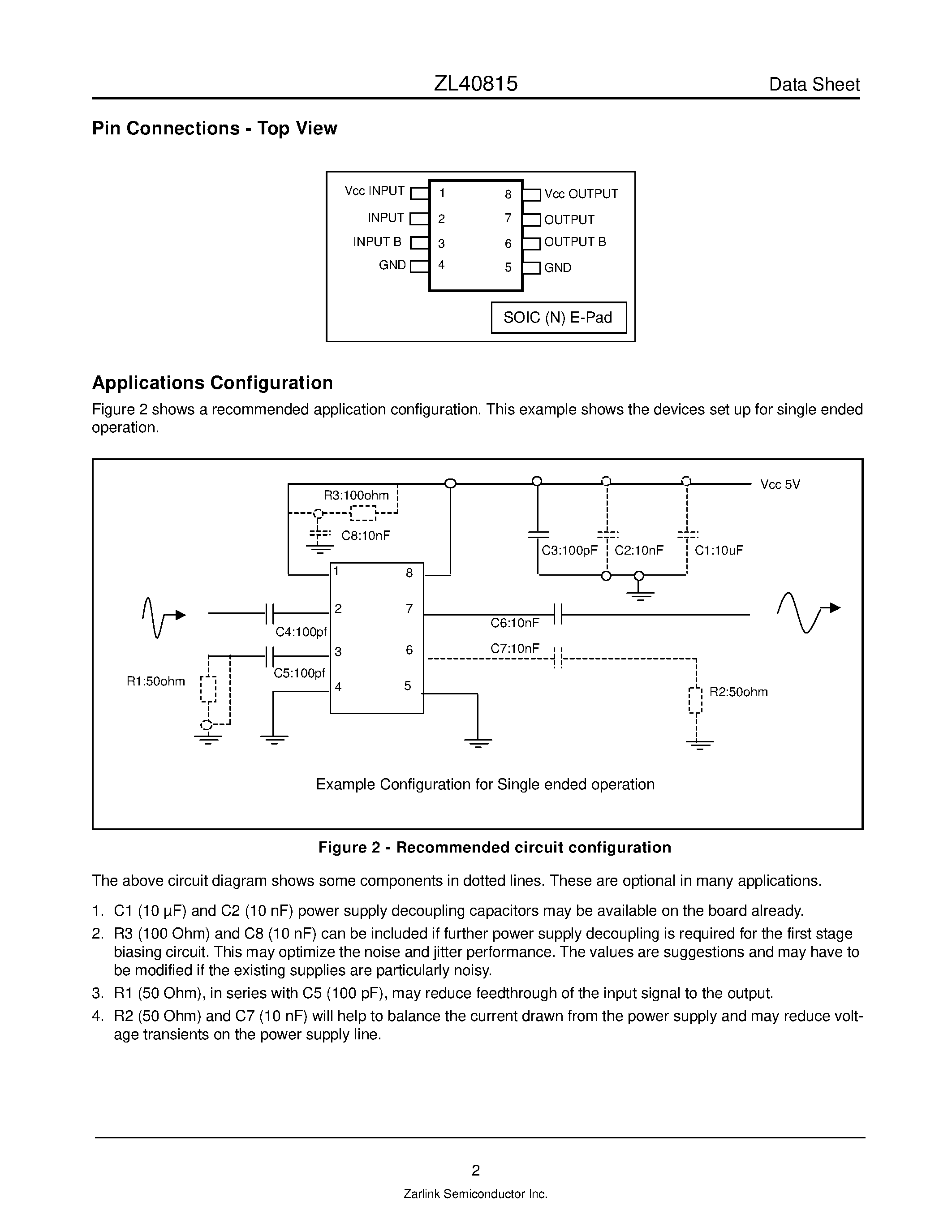 Datasheet ZL40815 - 10GHz Fixed Modulus DIVIDE 4 page 2