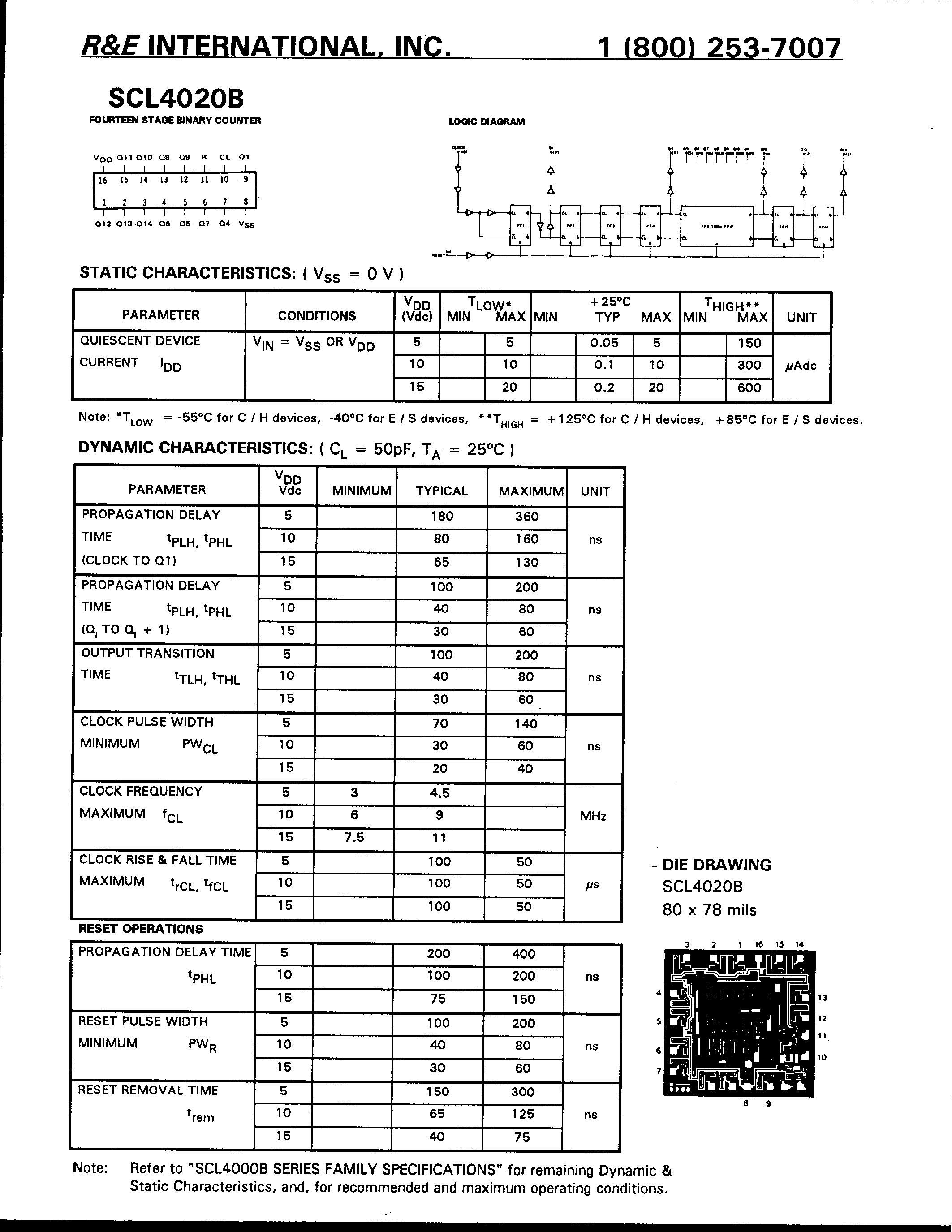Datasheet SCL4020B - fourteen stage binary counter page 1