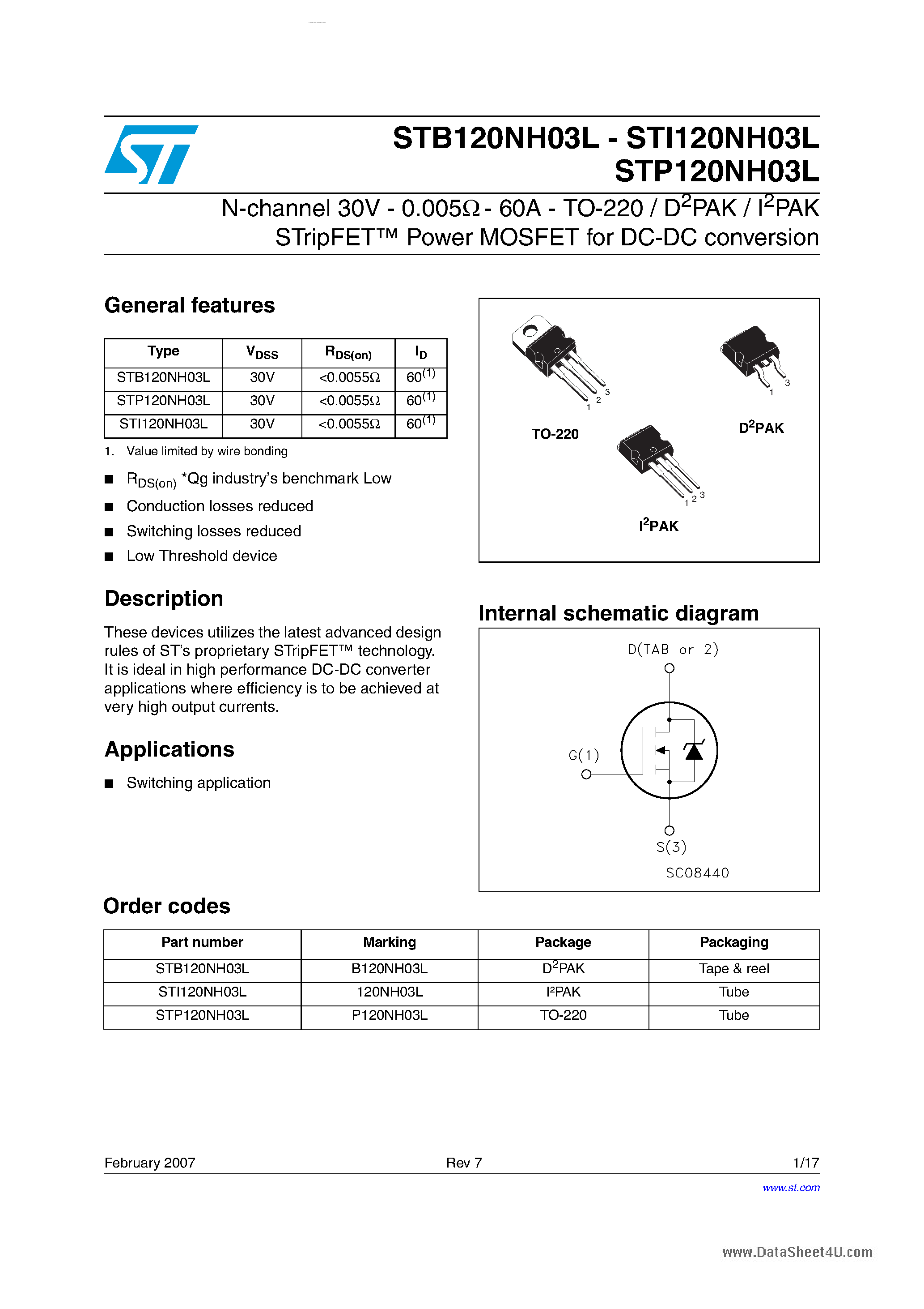 Datasheet STI120NH03L - N-CHANNEL POWER MOSFET page 1