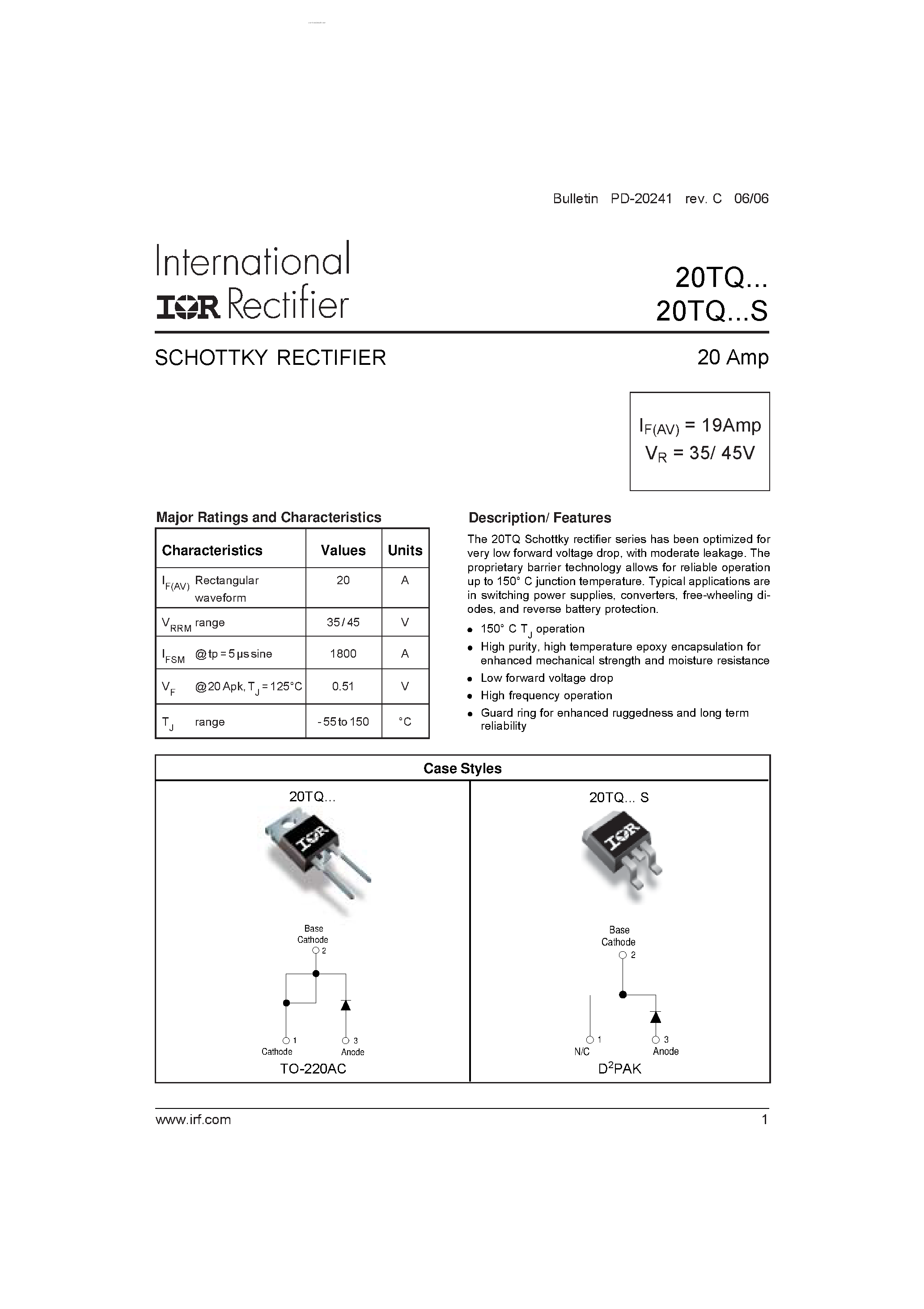 Datasheet 20TQ - SCHOTTKY RECTIFIER page 1