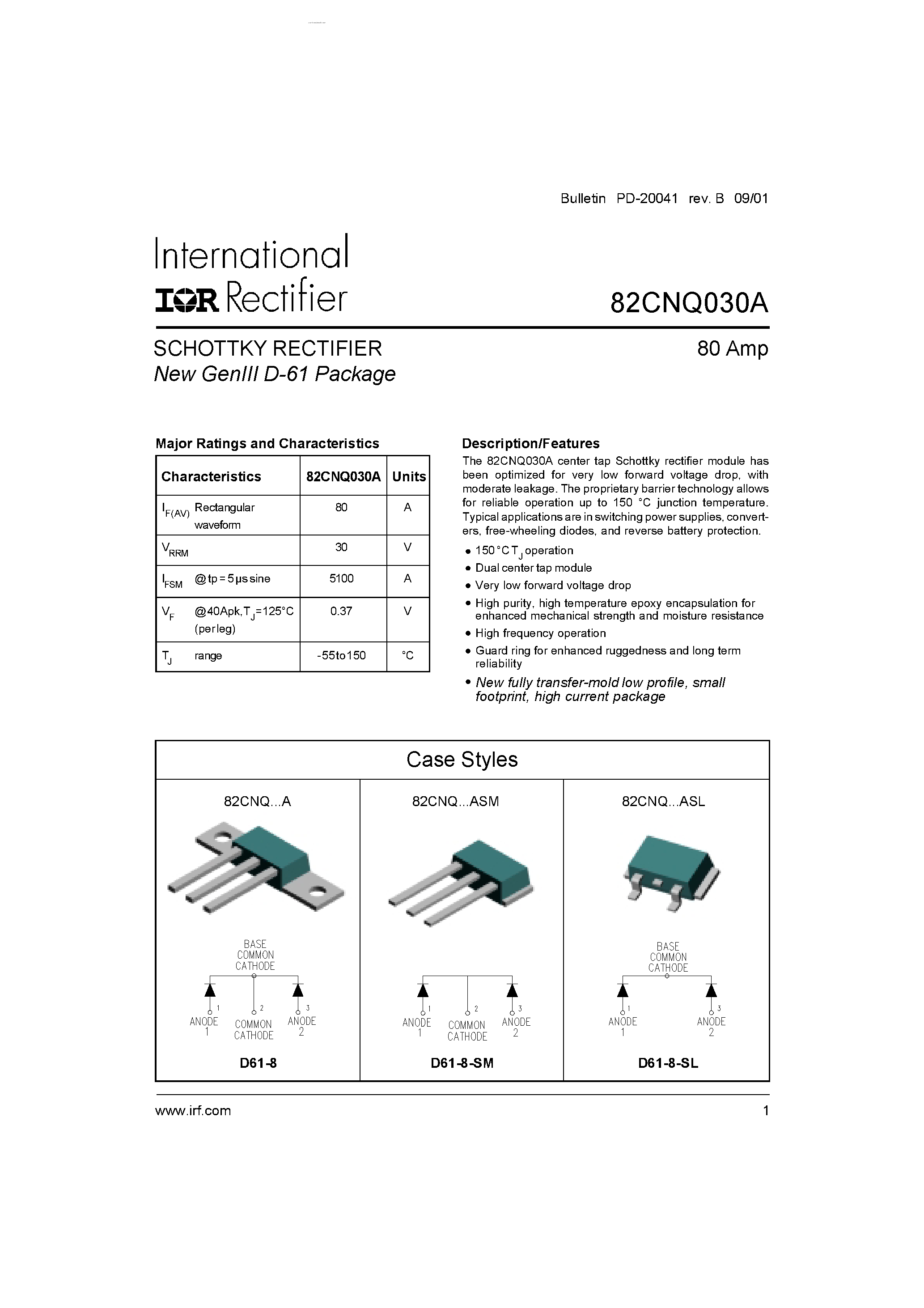 Datasheet 82CNQ030A - SCHOTTKY RECTIFIER page 1