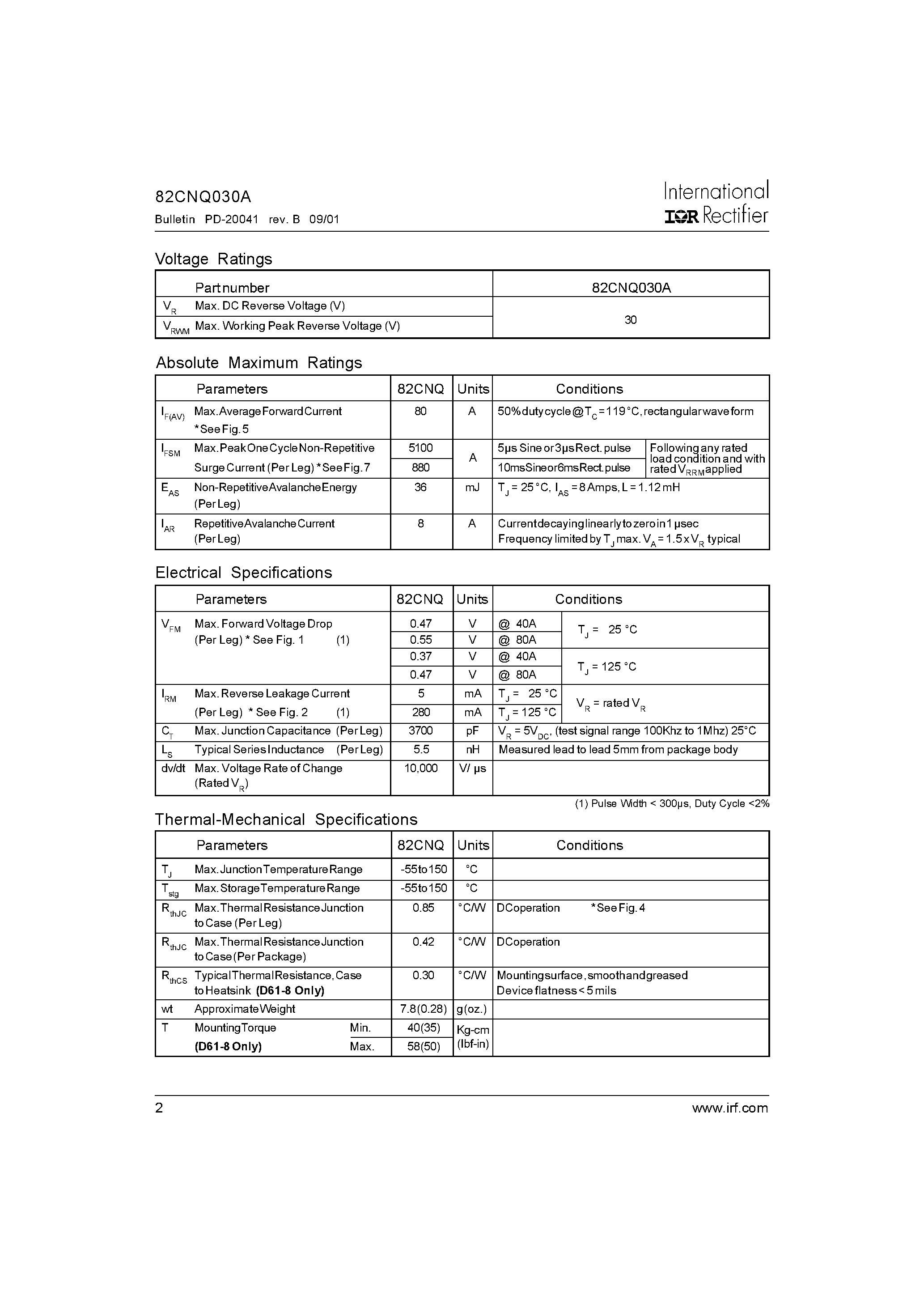 Datasheet 82CNQ030A - SCHOTTKY RECTIFIER page 2