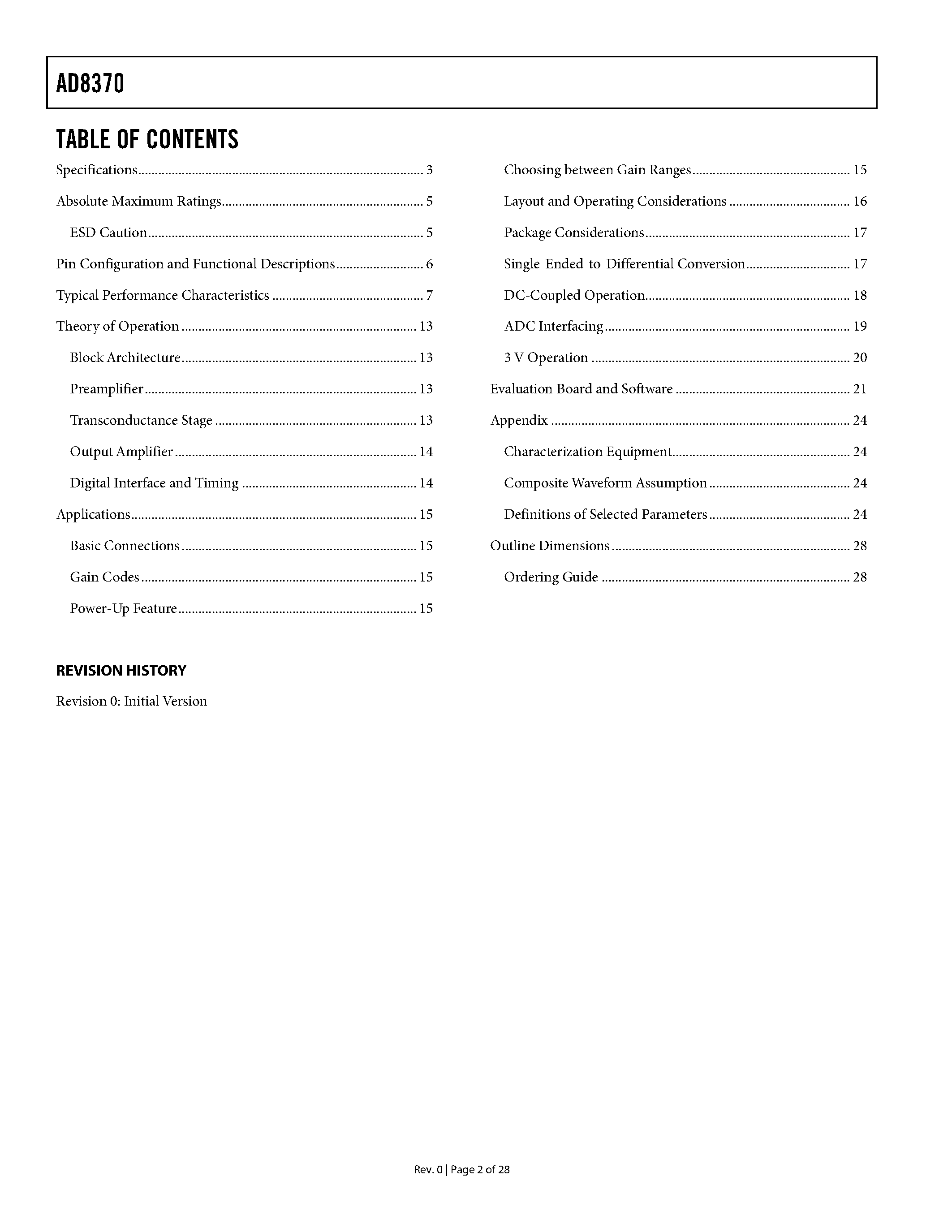 Datasheet AD8370 - Digitally Controlled VGA page 2