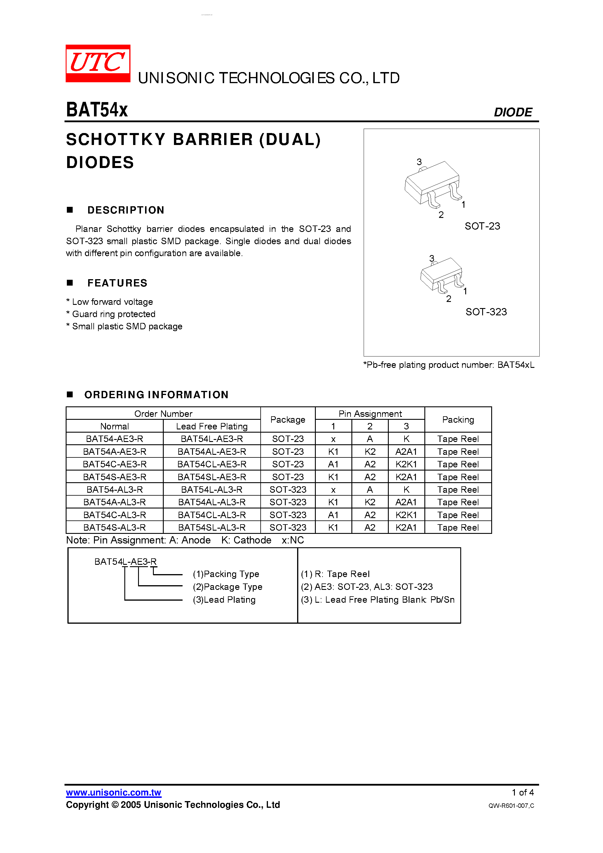 Datasheet BAT54x page 1 Datasheet BAT54x - SCHOTTKY BARRIER (DUAL) DIODES page 1