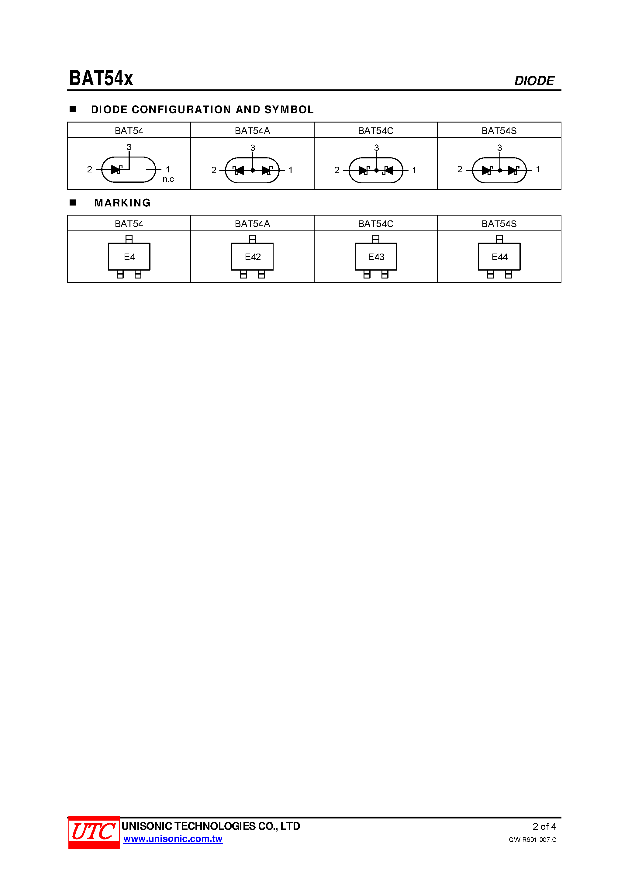 Datasheet BAT54x page 2 Datasheet BAT54x - SCHOTTKY BARRIER (DUAL) DIODES page 2