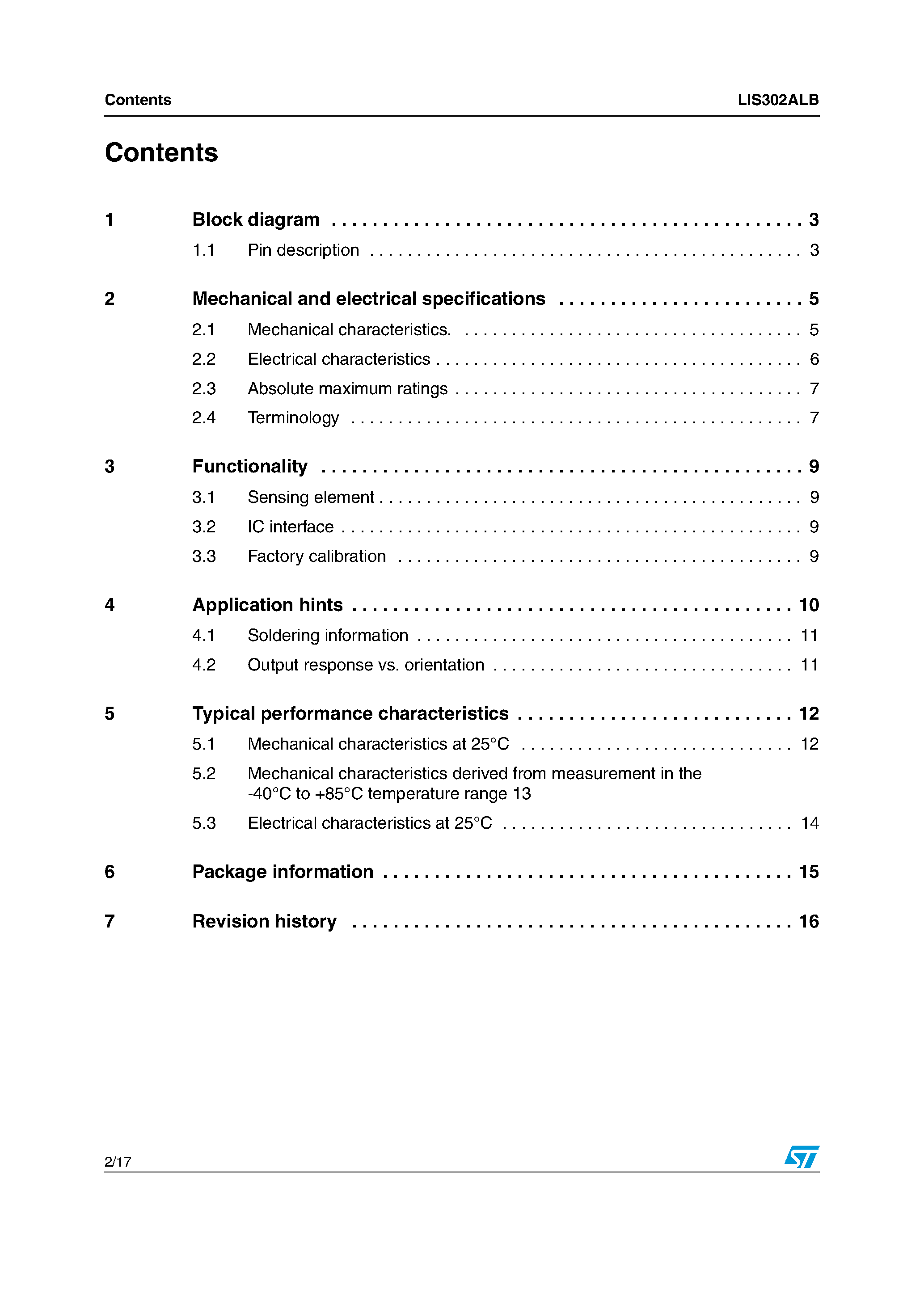 Datasheet LIS302ALB - MEMS motion sensor 3-axis - +-2g analog output piccolo accelerometer page 2