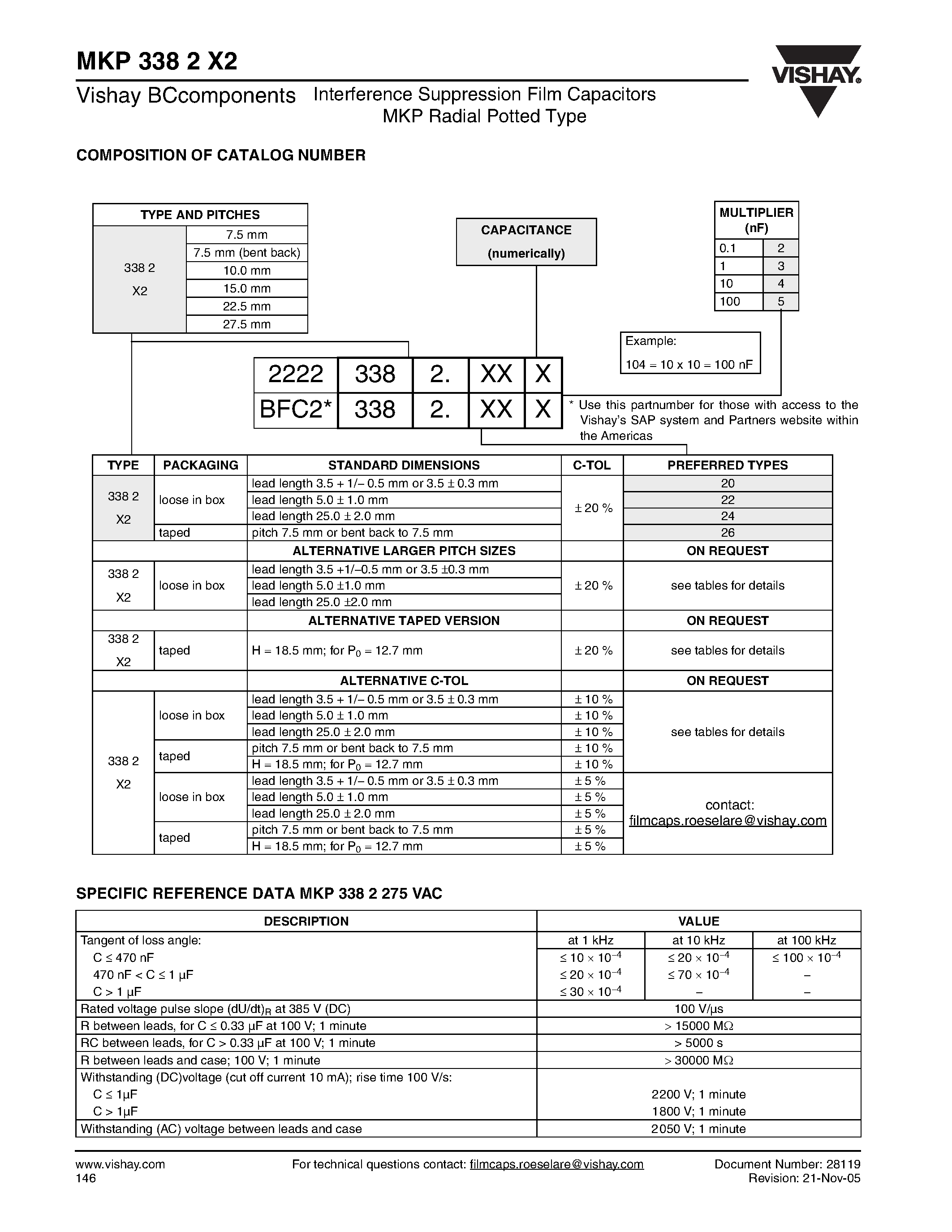 Datasheet MKP3382X2 - Interference Suppression Film Capacitors MKP Radial Potted Type page 2