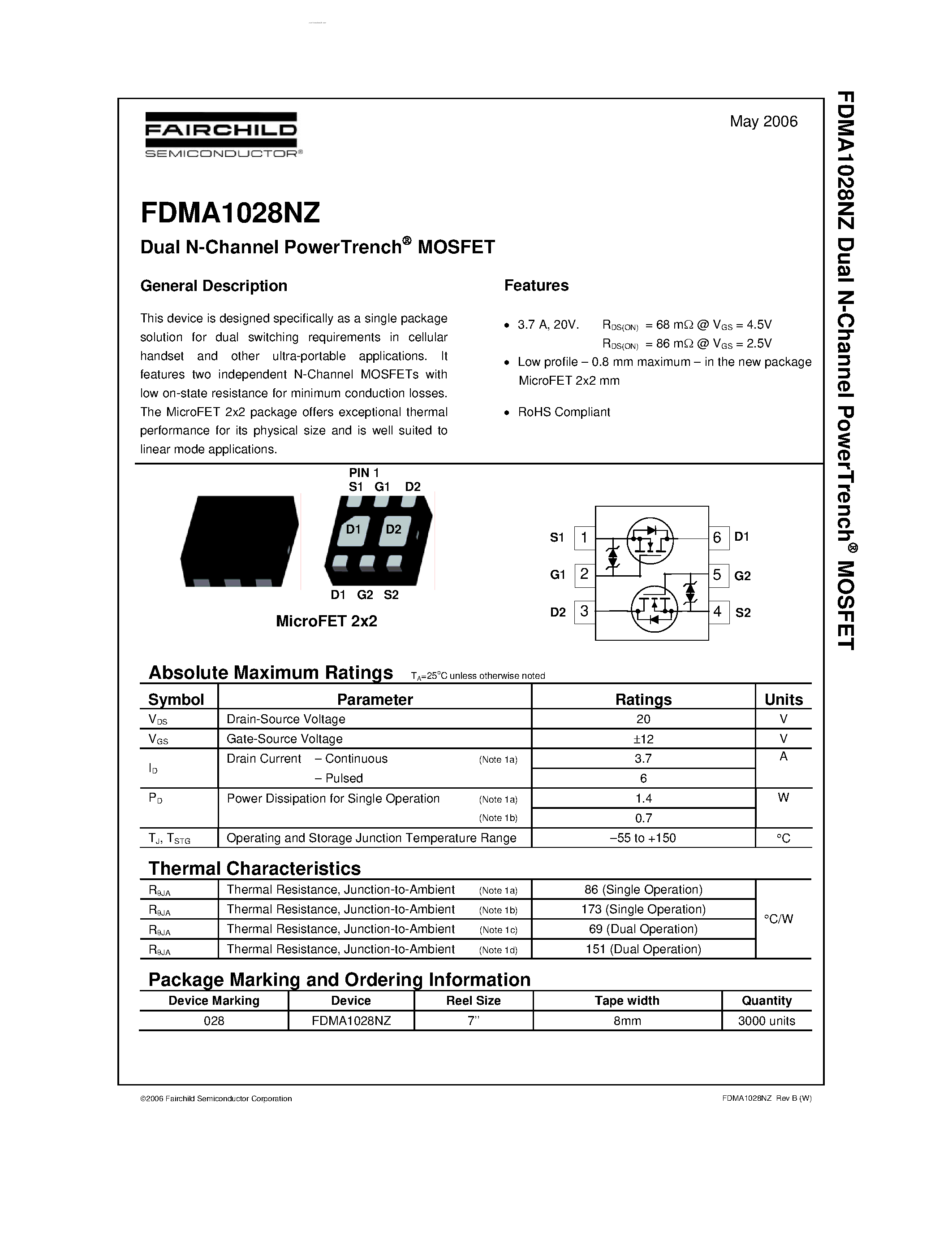 Datasheet FDMA1028NZ - Dual N-Channel PowerTrench MOSFET page 1