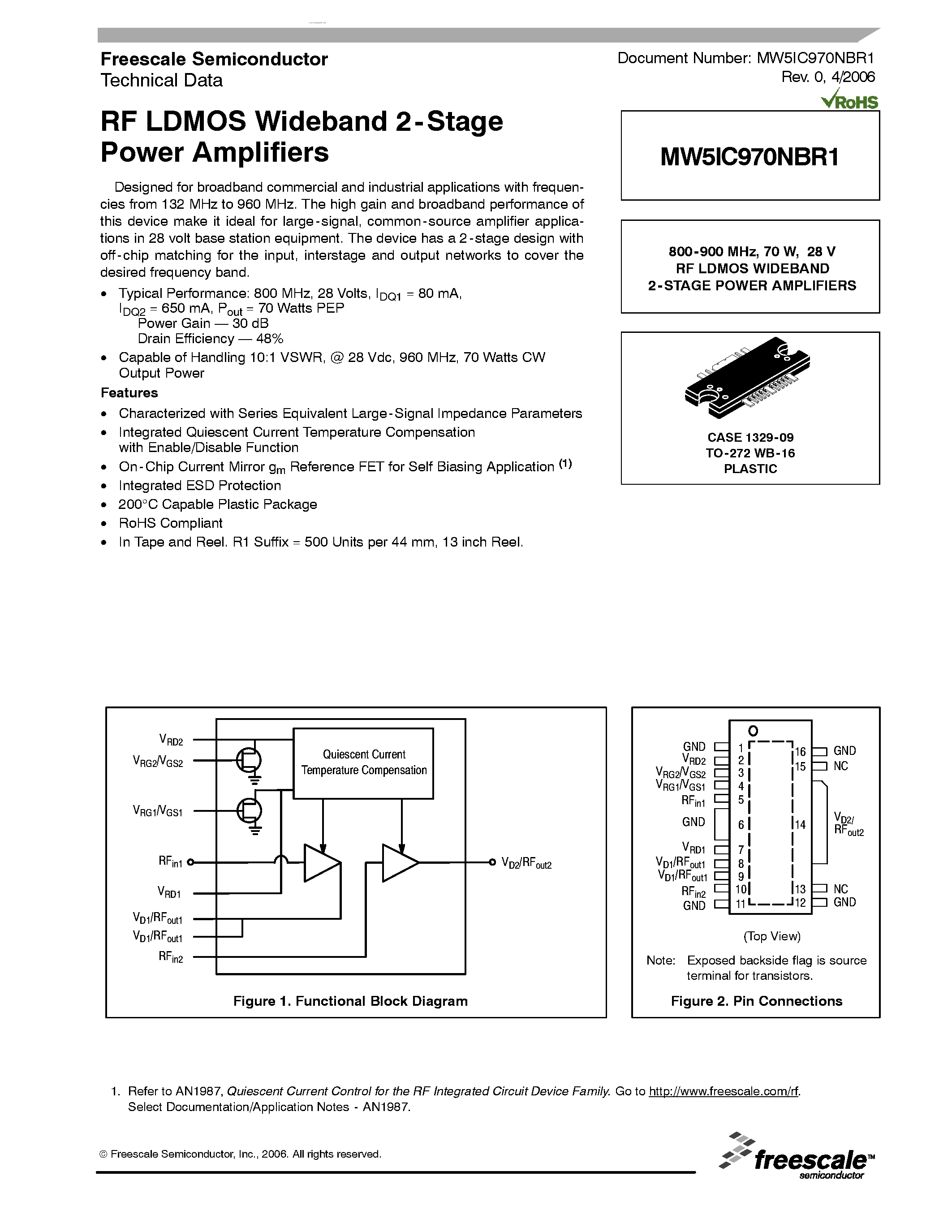 Datasheet MW5IC970NBR1 - RF LDMOS Wideband 2-Stage Power Amplifiers page 1