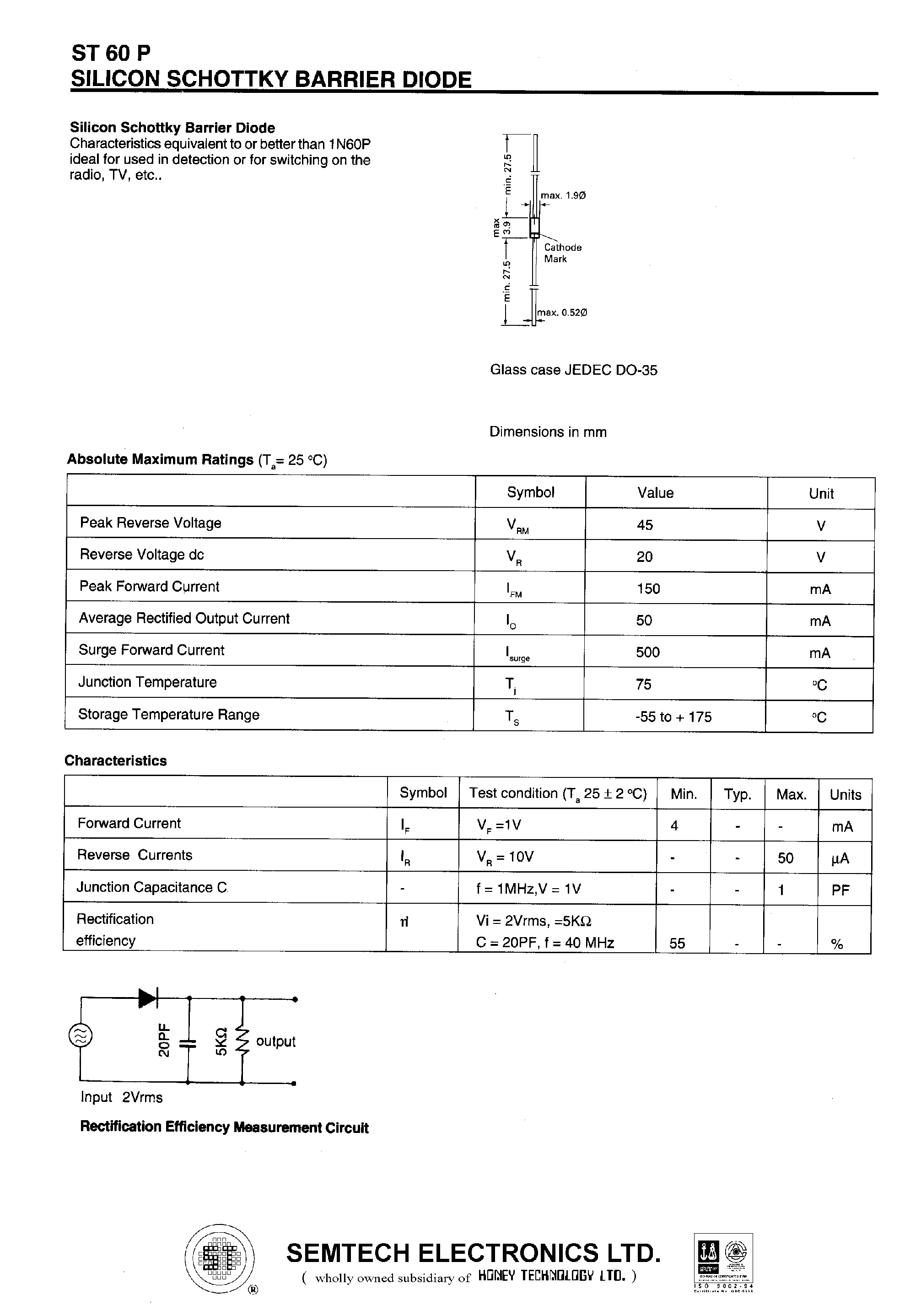 Даташит ST60P - SILICON SCHOTTKY BARRIER DIODE страница 1