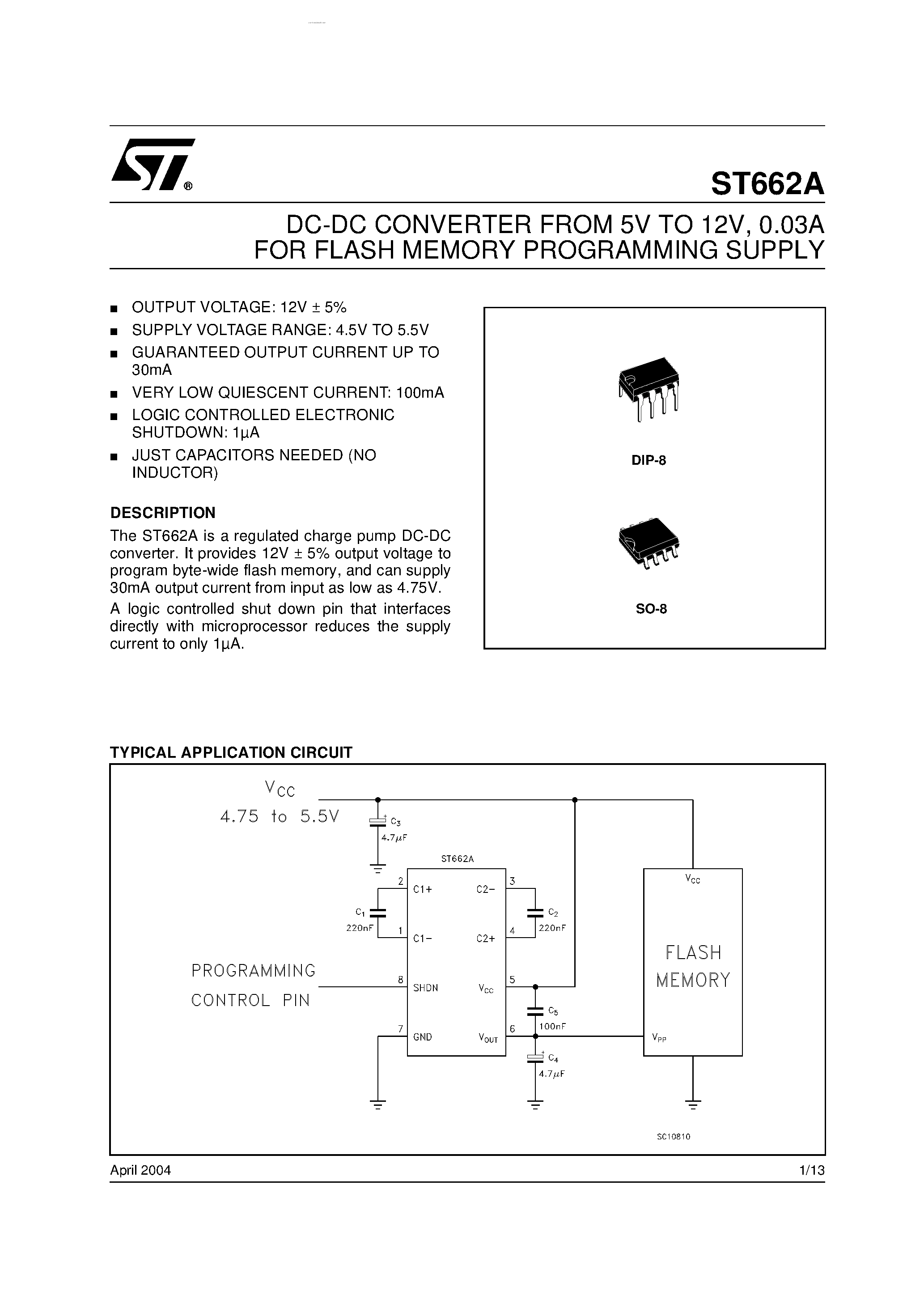 Даташит на микросхему ST662A страница 1 Даташит ST662A - DC-DC CONVERTER страница 1
