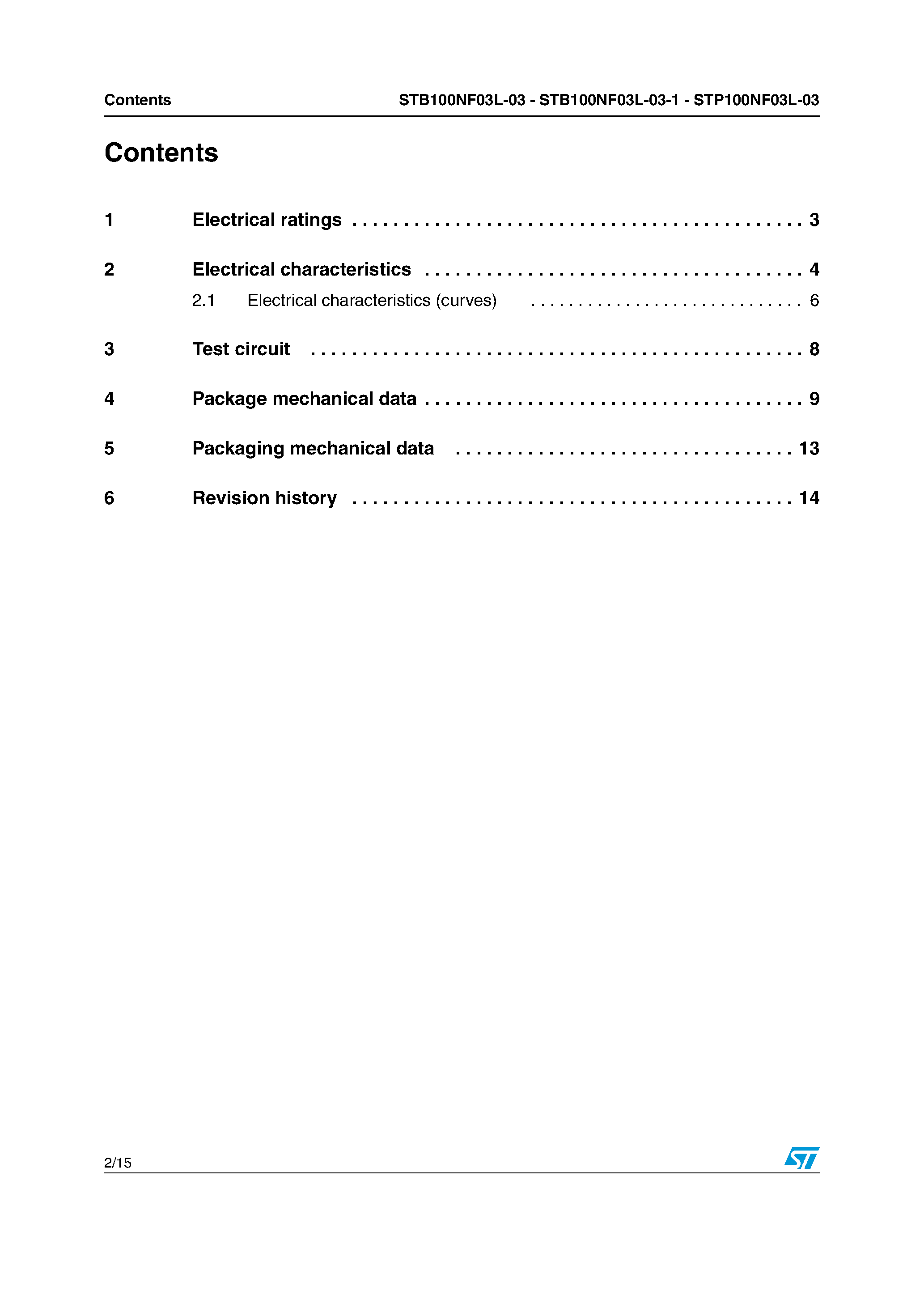 Даташит STP100NF03L-03 - N-channel Power MOSFET страница 2
