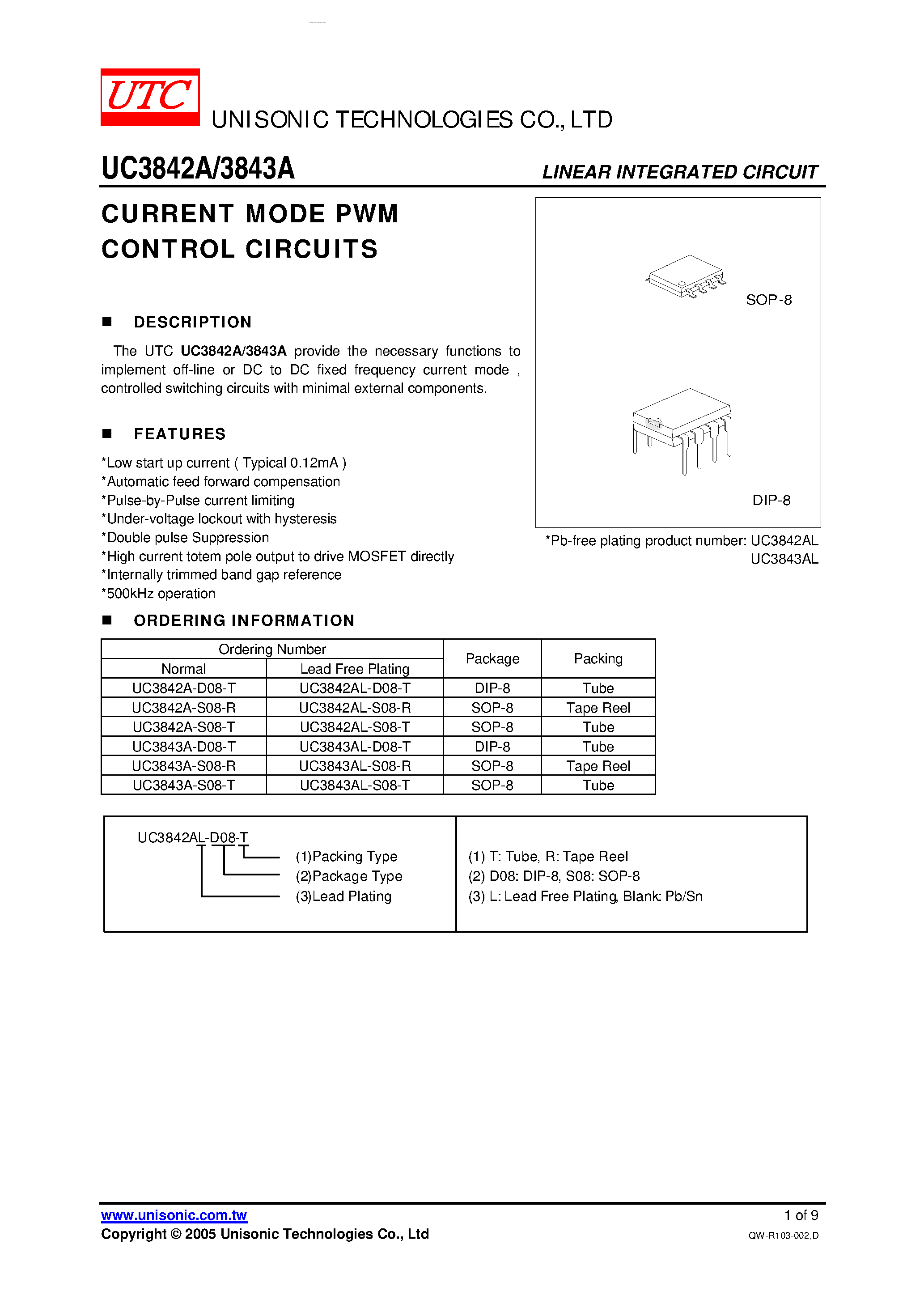 Даташит на микросхему UC3842A страница 1 Даташит UC3842A - (UC3842A / UC3843A) CURRENT MODE PWM CONTROL CIRCUITS страница 1