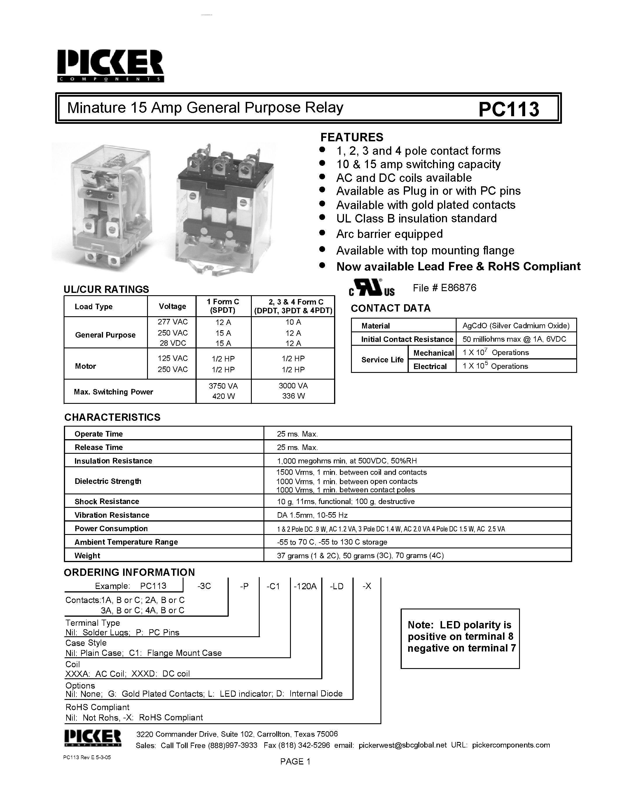 Datasheet PC113 - General Purpose Relay page 1