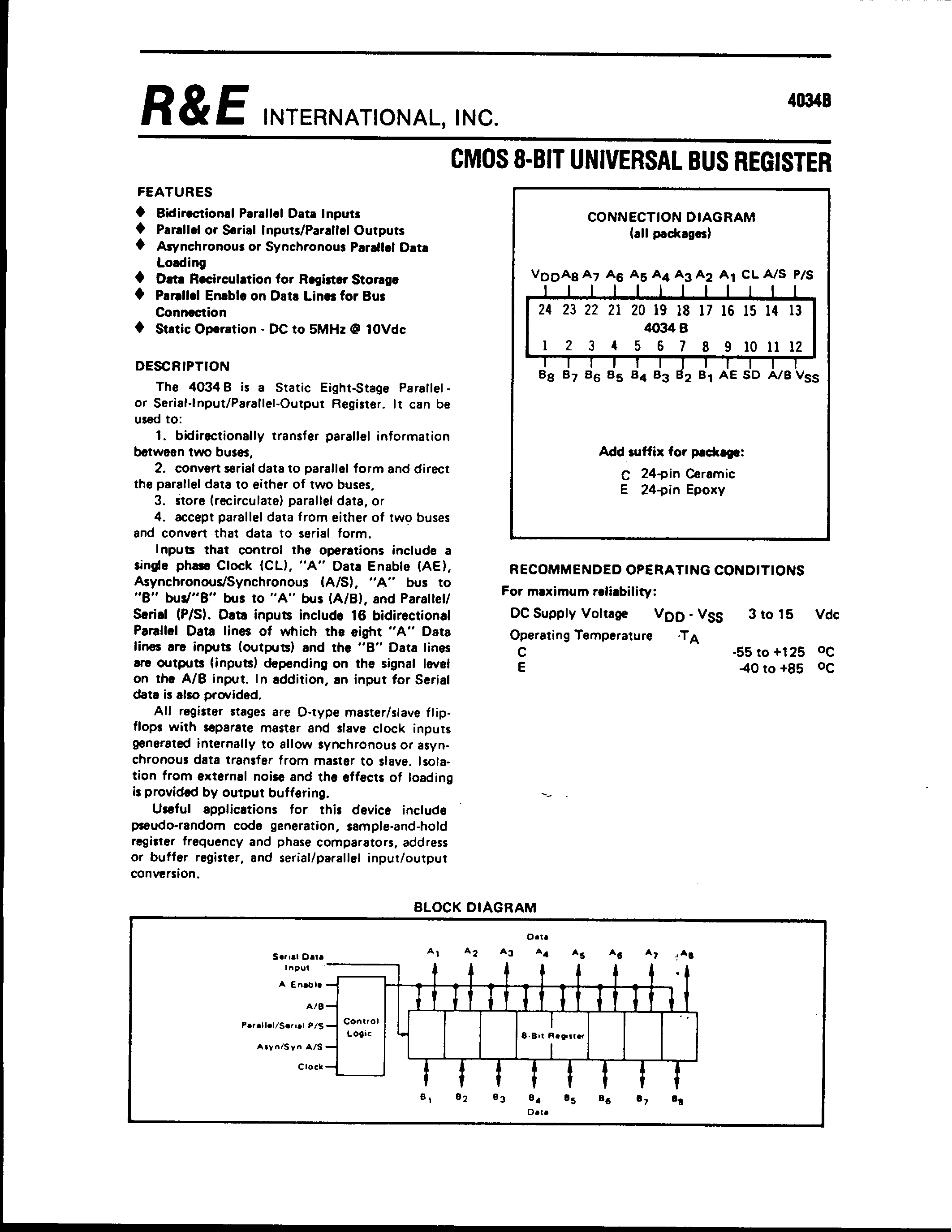 Даташит 4034B - CMOS 8-BIT UNIVERSAL BUS REGISTER страница 1