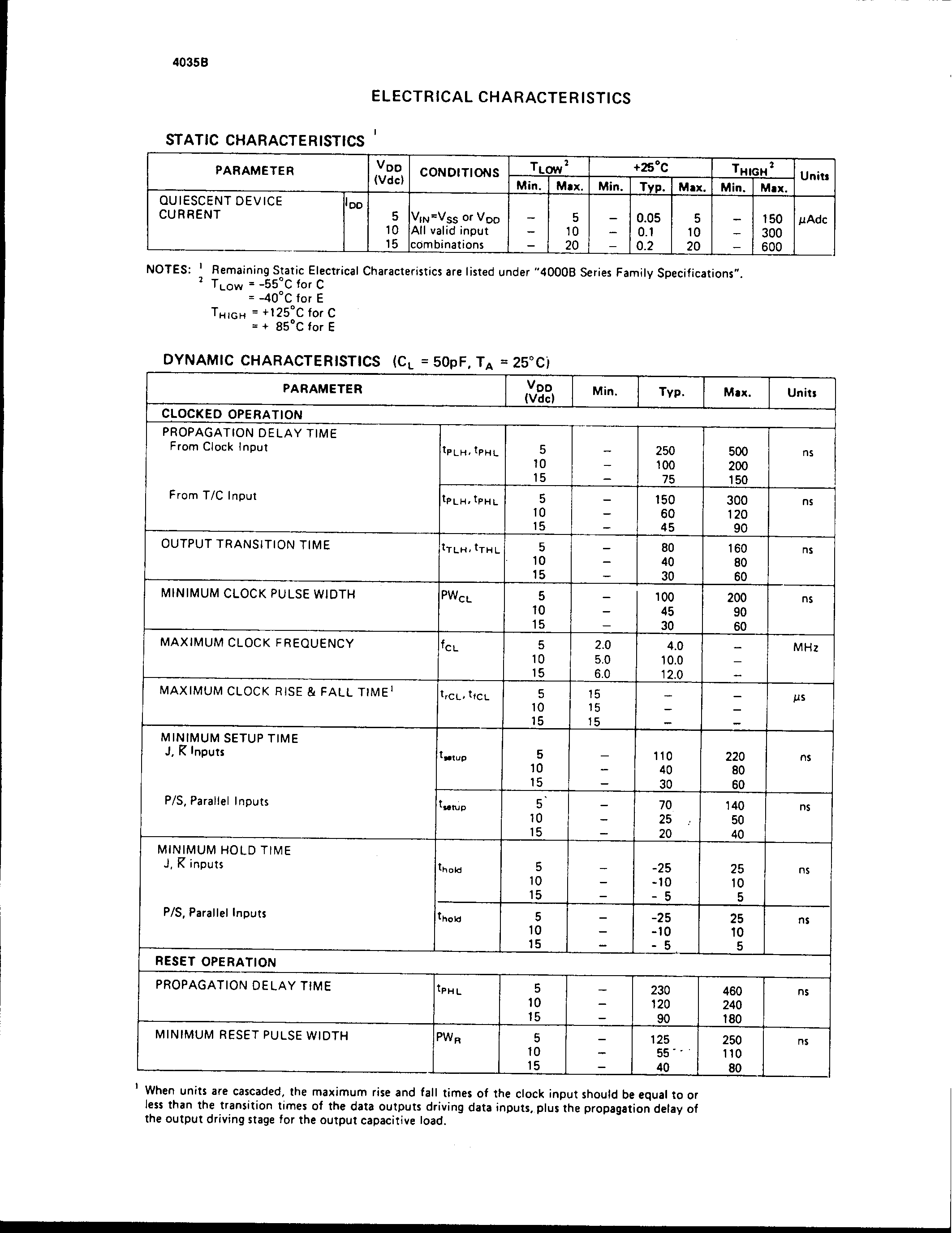 Datasheet 4035B - CMOS 4-BIT PLRALLEL-IN/PARALEEL-OUT SHIFT REGISTER page 2