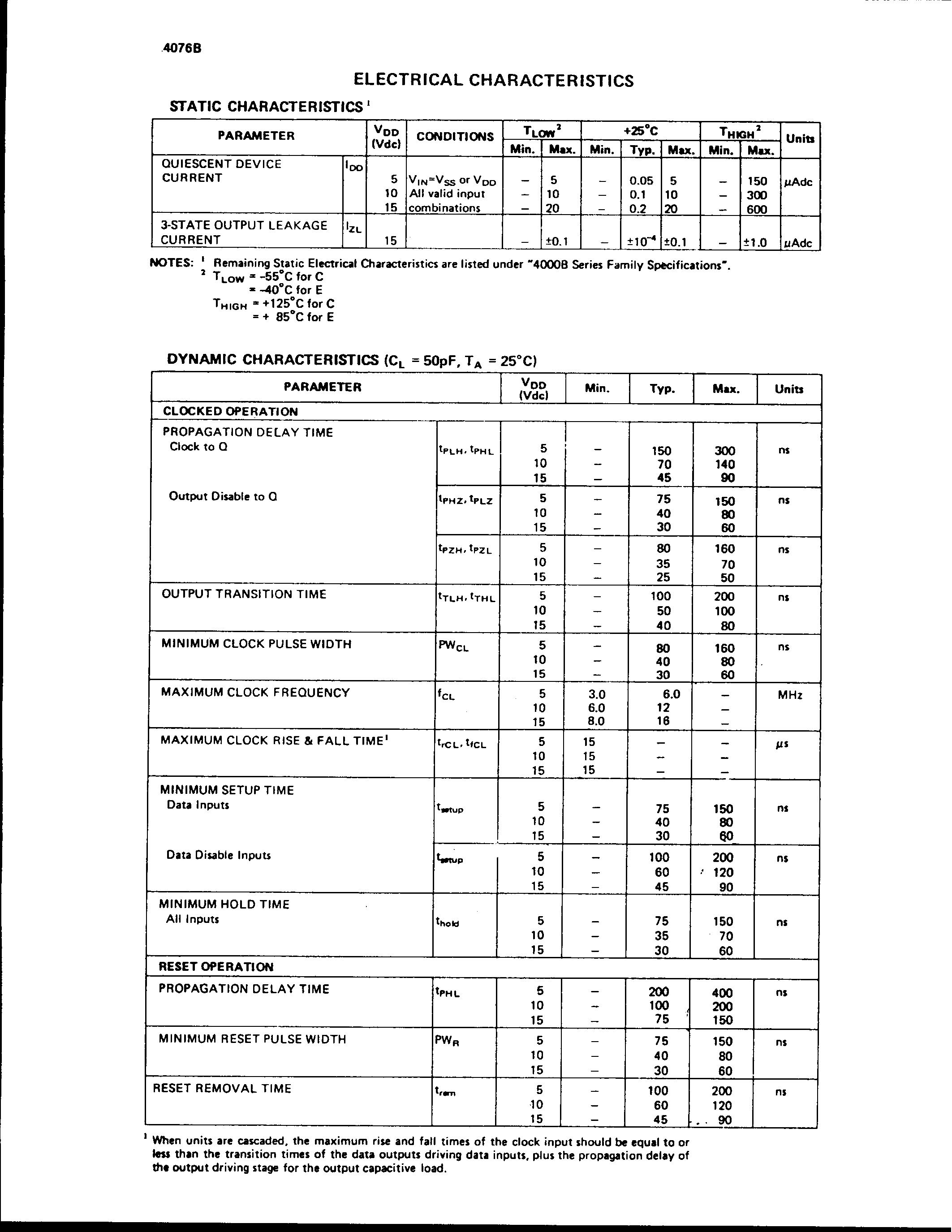 Datasheet 4076B - CMOS 4-BIT D-TYPE REGISTER page 2