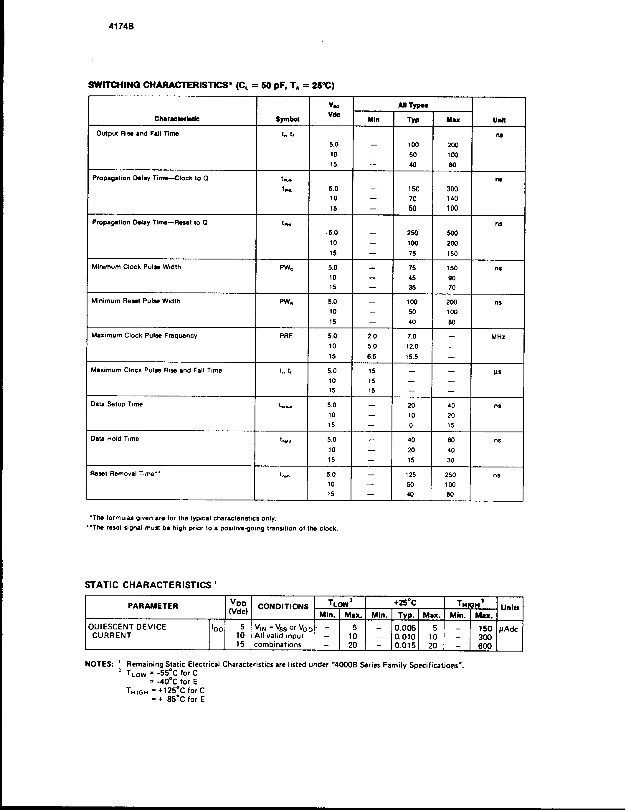 Datasheet 4174B - CMOS HEX TYPE D FLIP-FLOP page 2