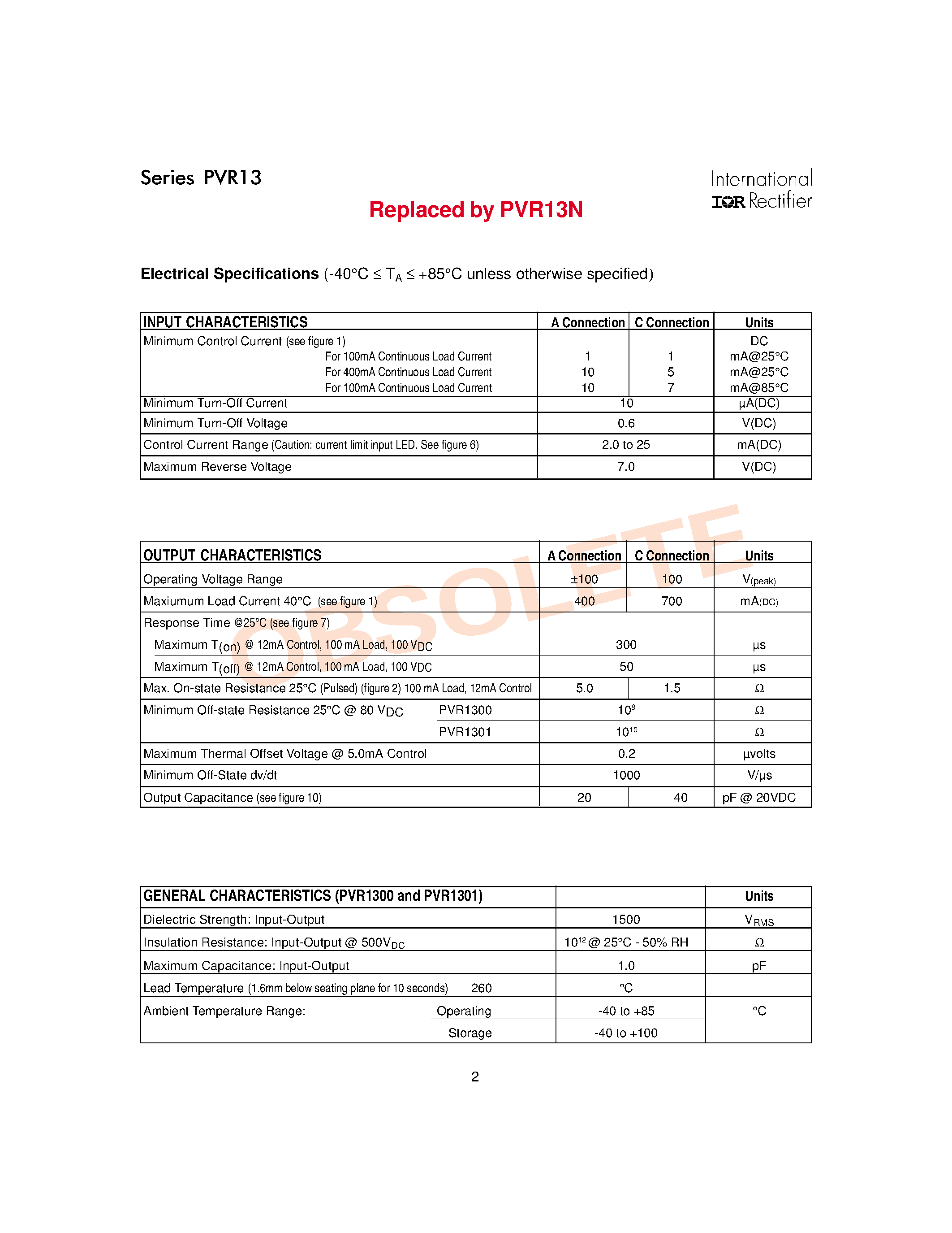 Datasheet PVR13 - BOSFET PHOTOVOLTAIC RELAY DUAL page 2