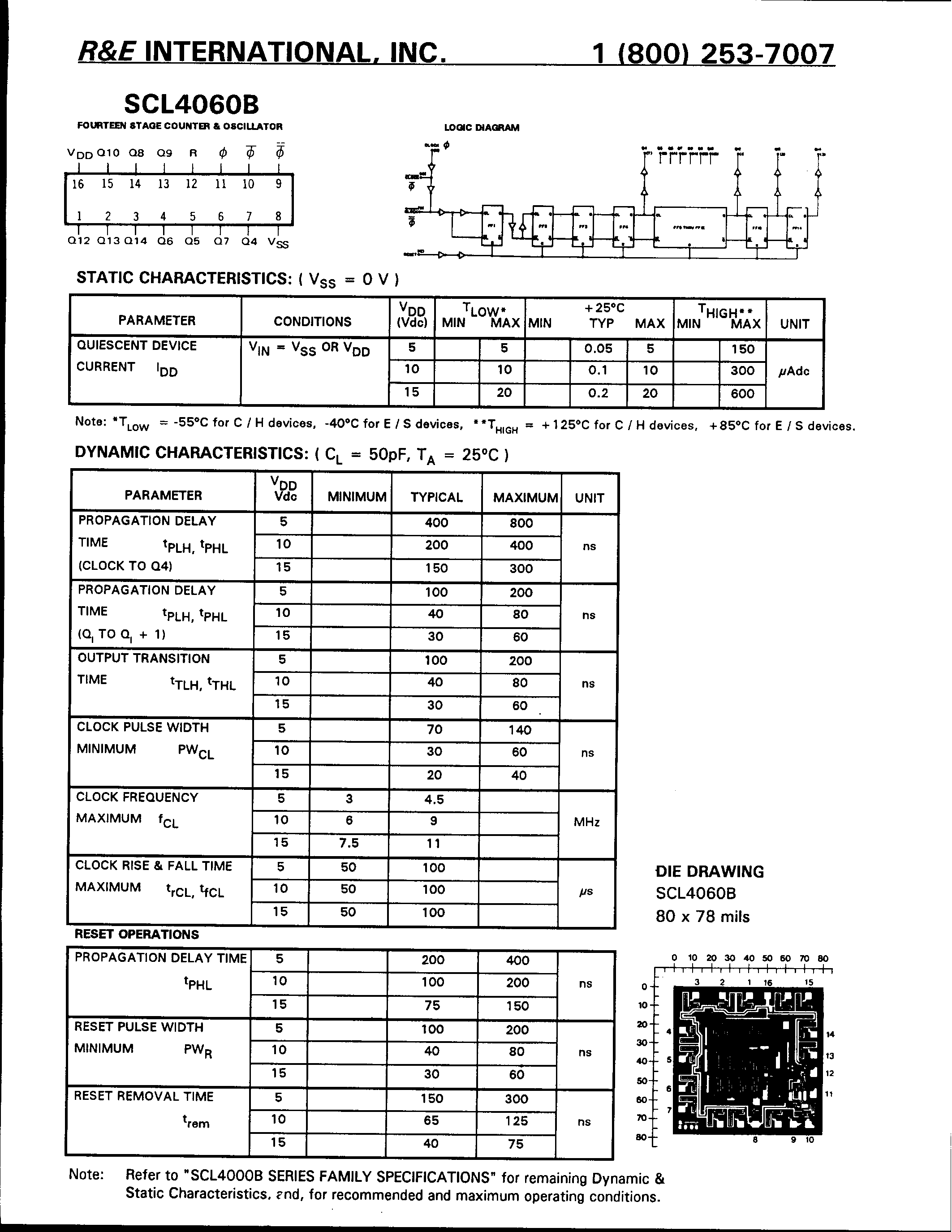 Datasheet SCL4060B - FOURTEEN STAGE COUNTER AND OSCILLATOR page 1