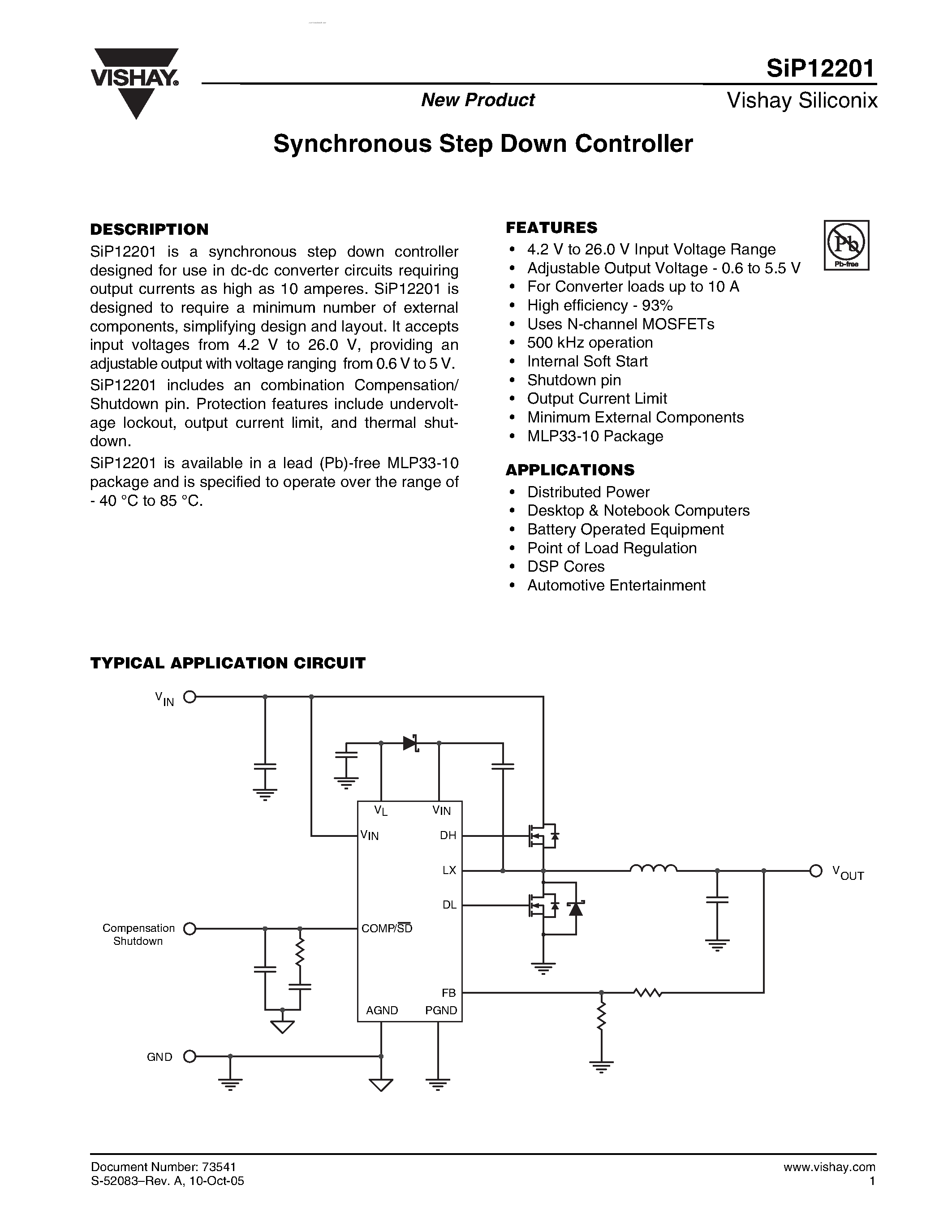 Datasheet SIP12201 - Synchronous Step Down Controller page 1