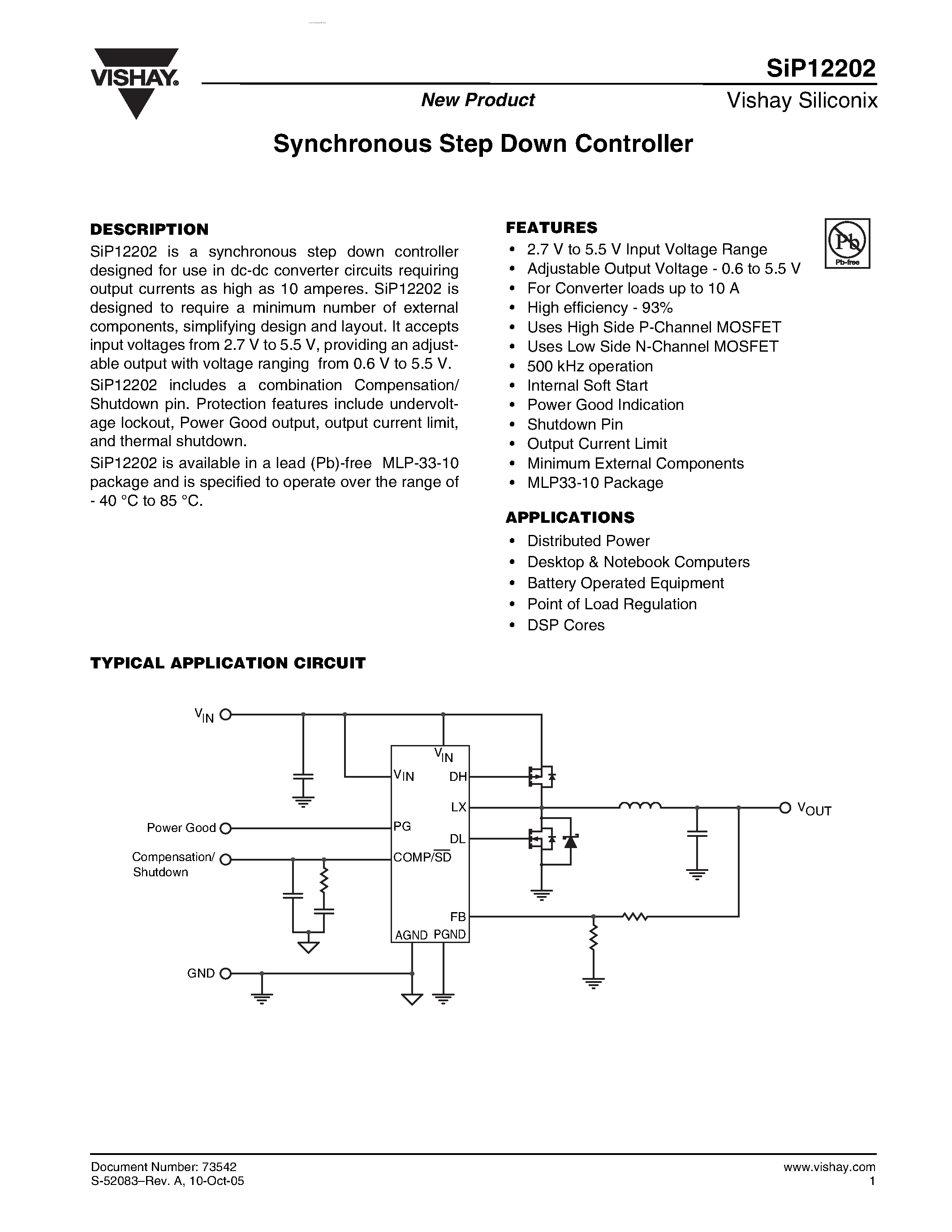 Datasheet SIP12202 page 1 Datasheet SIP12202 - Synchronous Step Down Controller page 1
