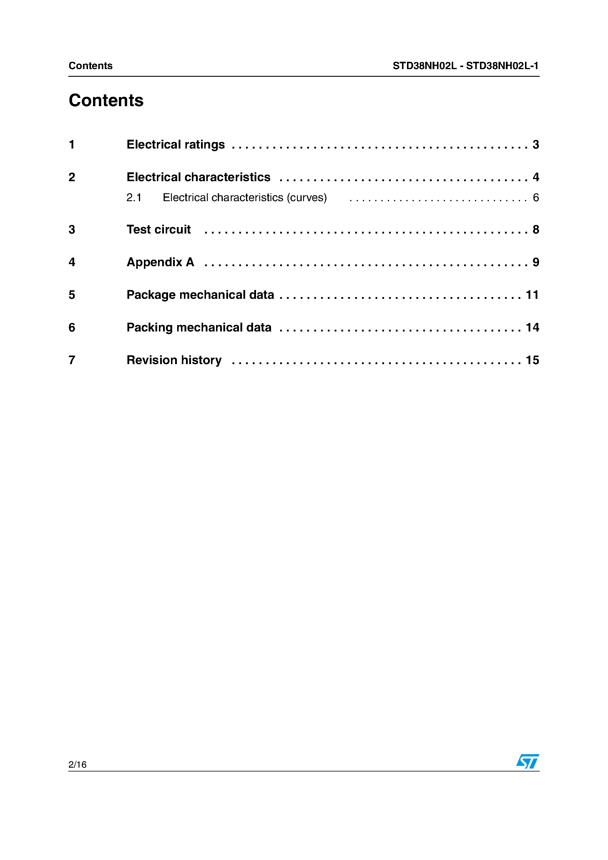 Datasheet STD38NH02L page 2 Datasheet STD38NH02L - N-CHANNEL MOSFET page 2