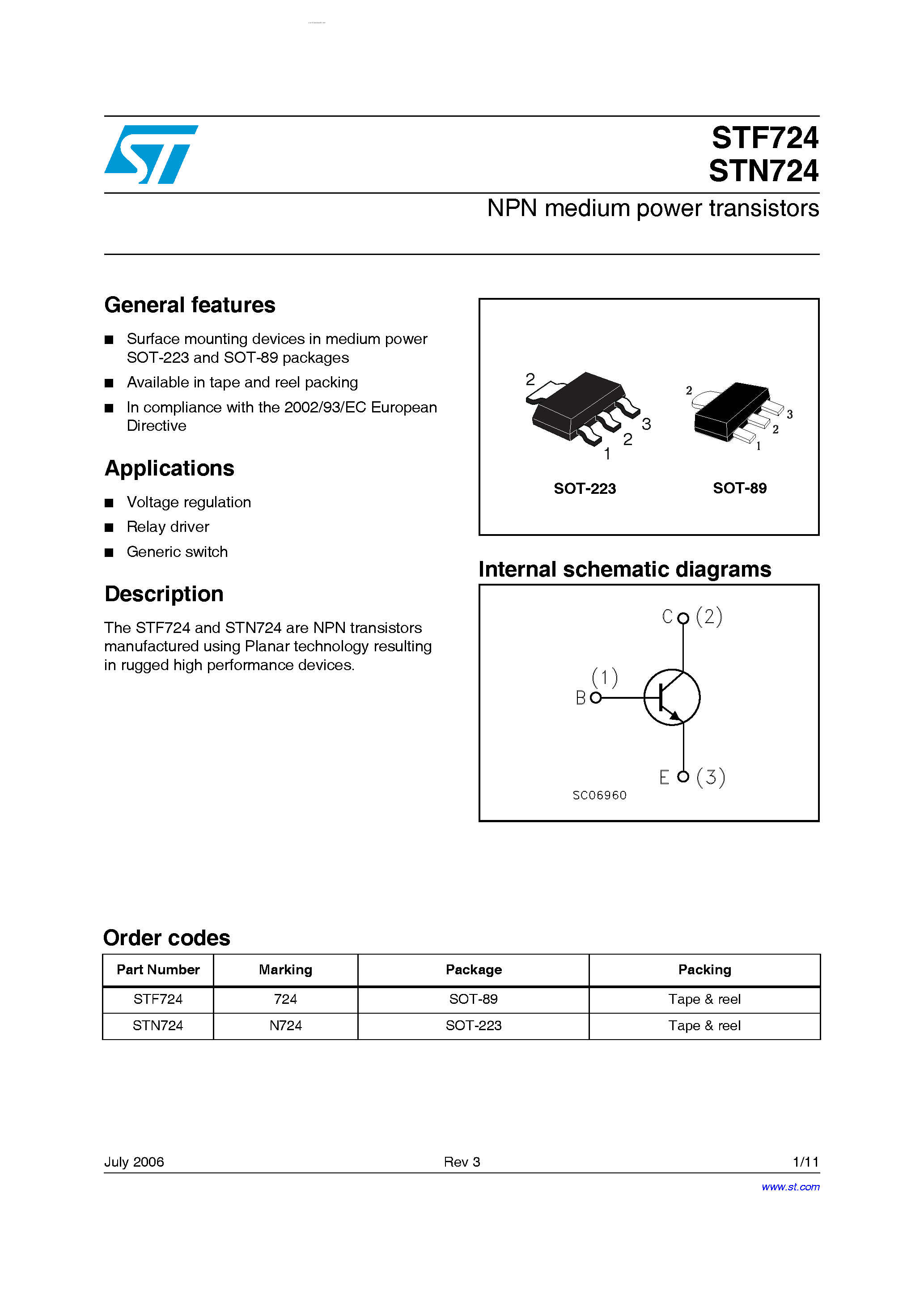 Datasheet STF724 - NPN medium power transistors page 1