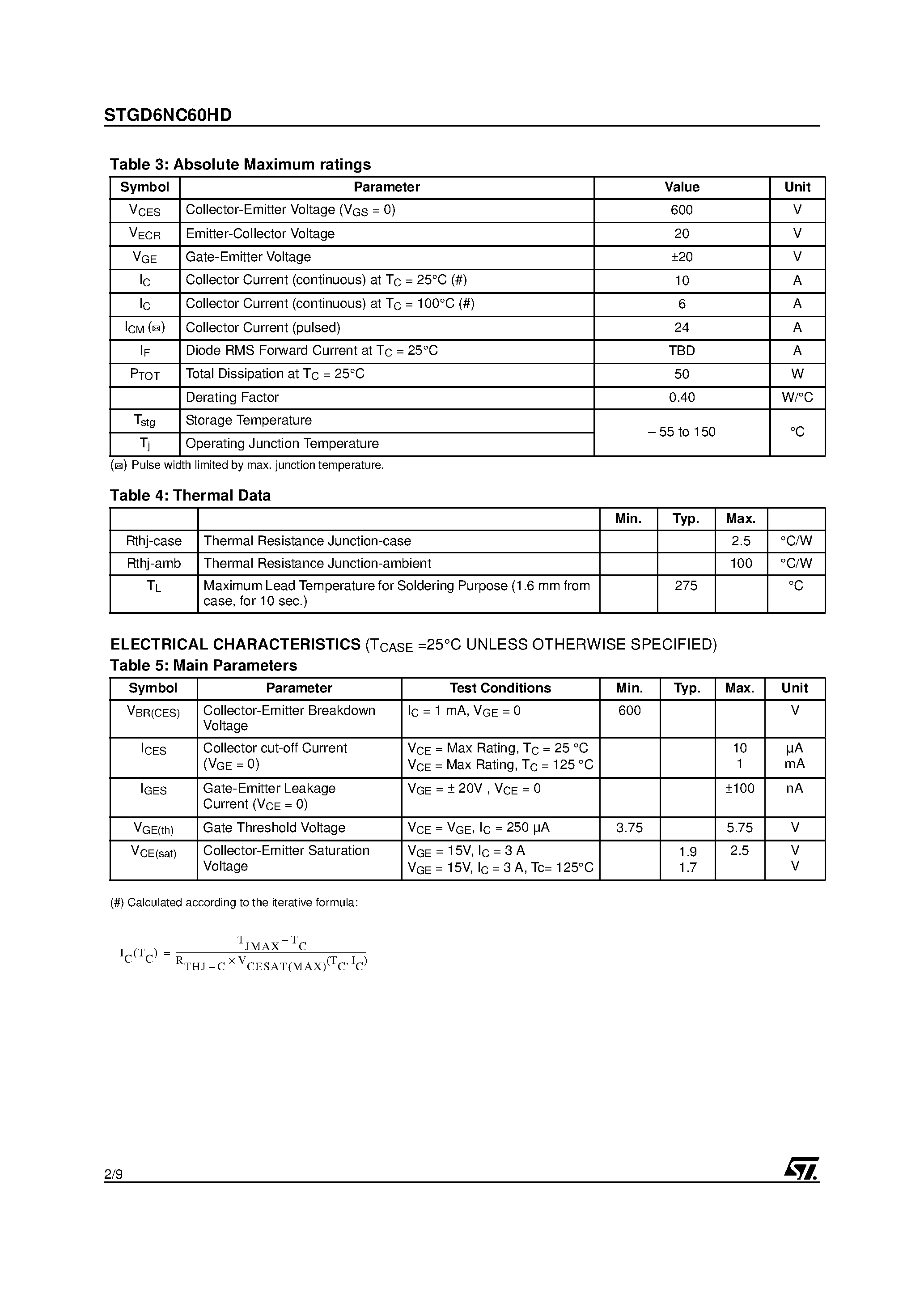 Datasheet STGD6NC60HD - N-CHANNEL IGBT page 2
