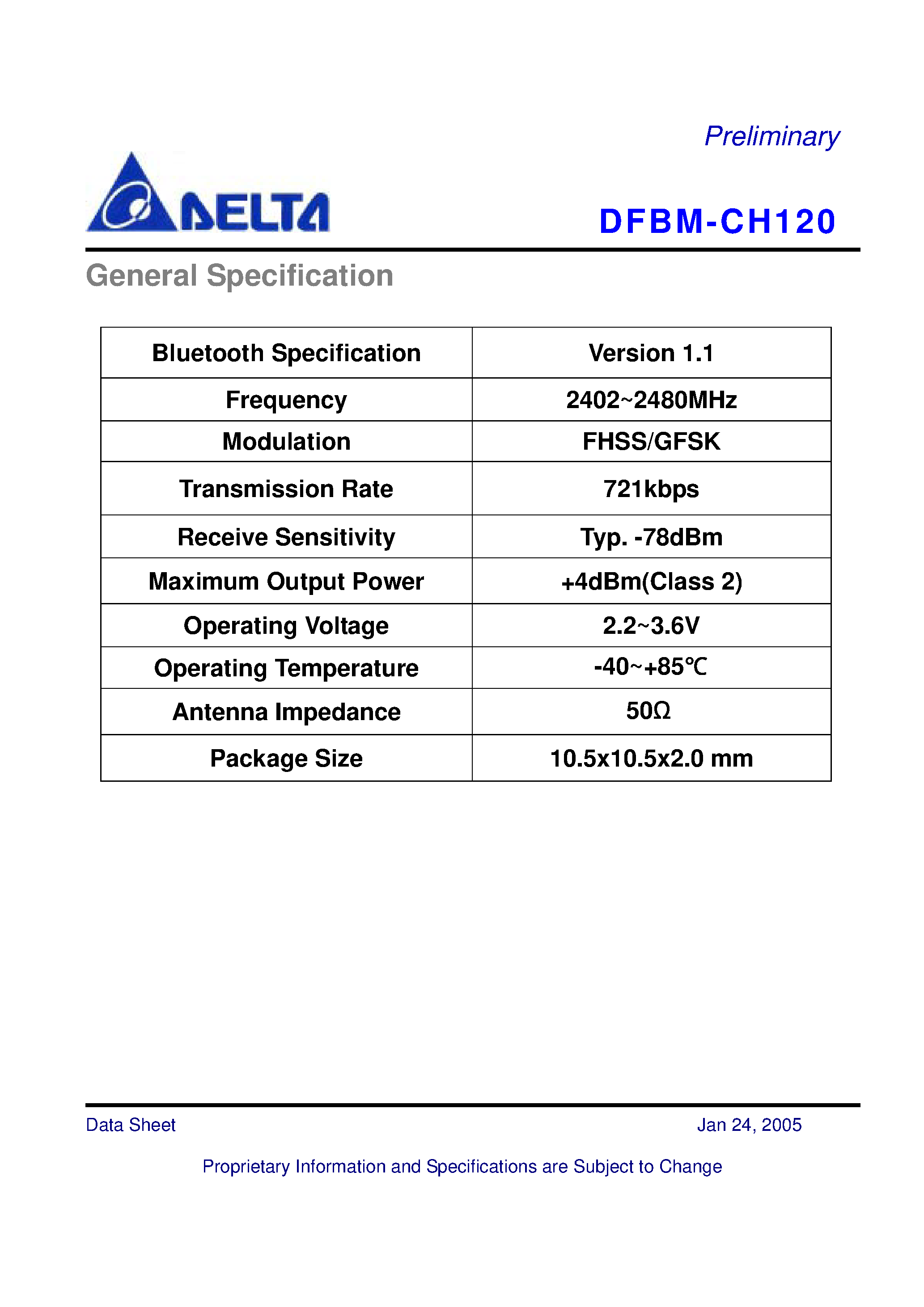Даташит на микросхему DFBM-CH120 страница 2 Даташит DFBM-CH120 - Bluetooth Module Class 2 Wireless communication module compliant страница 2