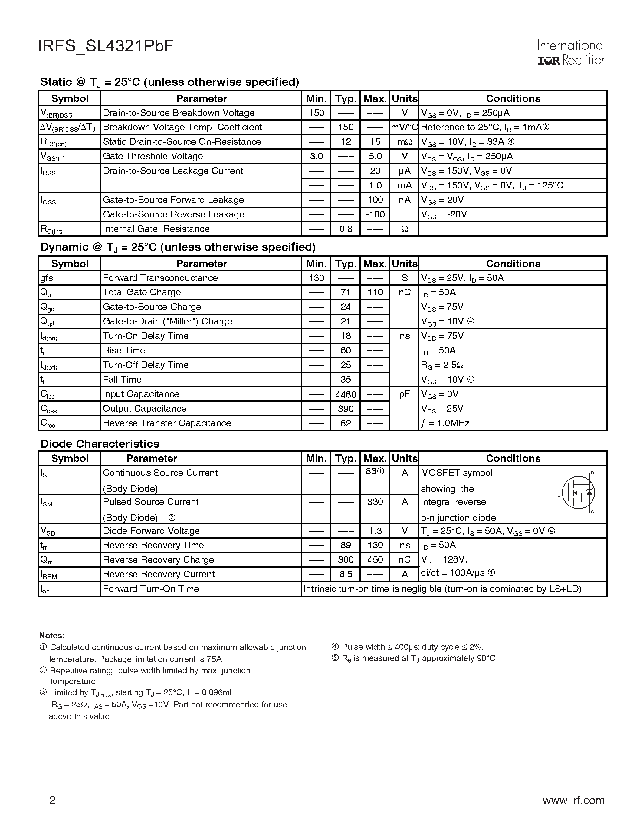 Datasheet IRFS4321PBF - HEXFET Power MOSFET page 2