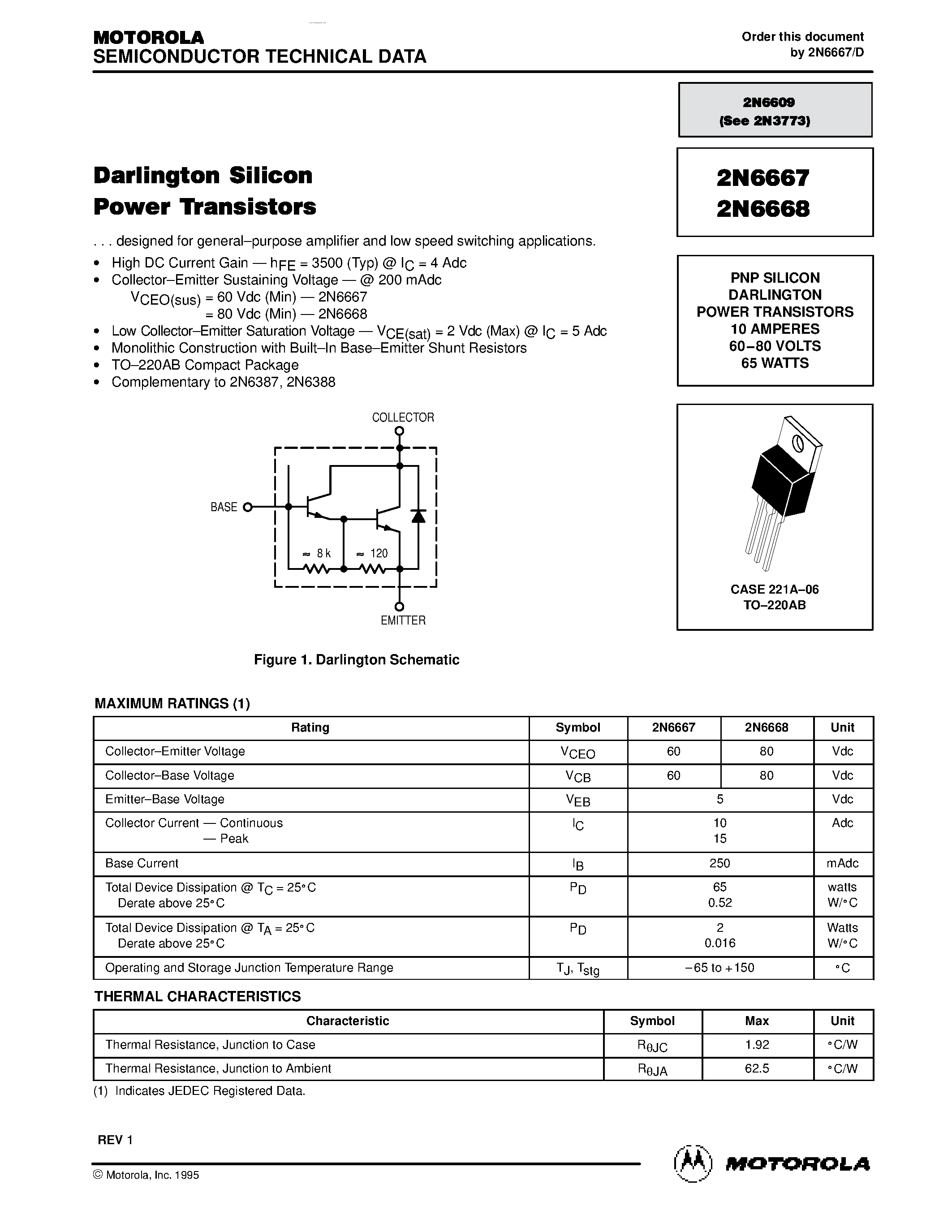 Даташит 2N6667 - (2N6667 / 2N6668) DARLINGTON POWER TRANSISTORS(PNP SILICON) страница 1