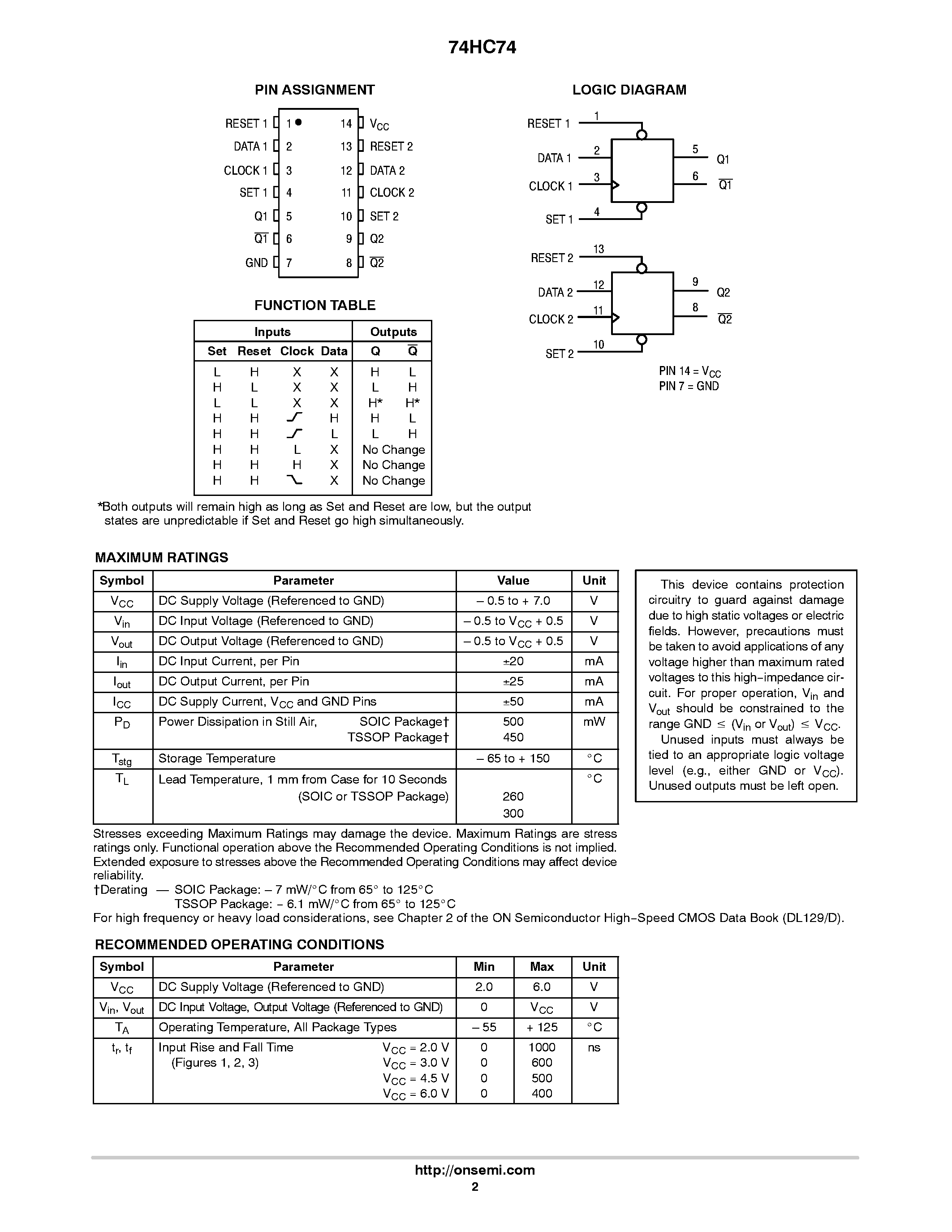 Даташит на микросхему 74HC74 страница 2 Даташит 74HC74 - Dual D Flip-Flop страница 2