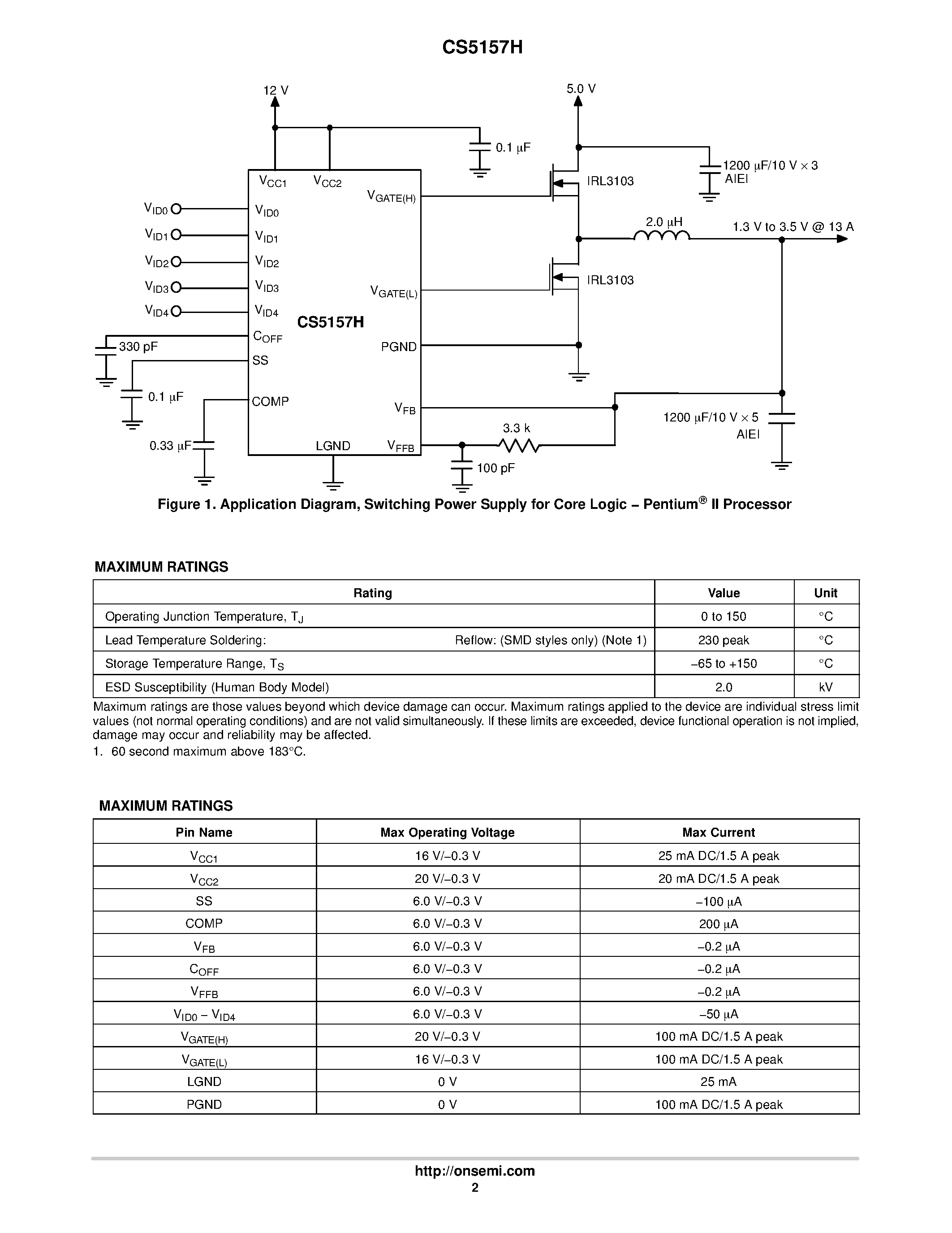 Datasheet CS5157H - CPU 5-Bit Synchronous Buck Controller page 2