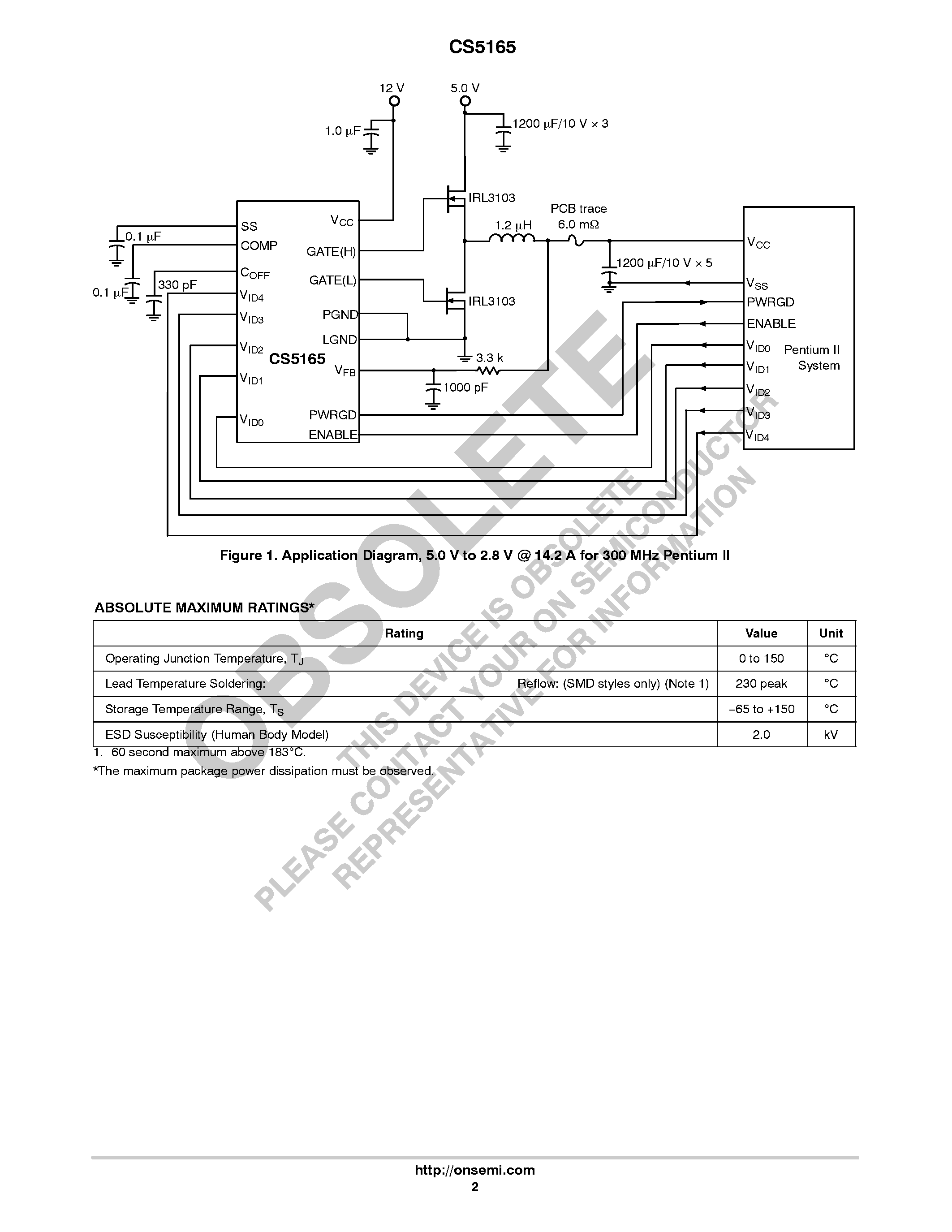 Datasheet CS5165 - CPU 5-Bit Synchronous Buck Controller page 2
