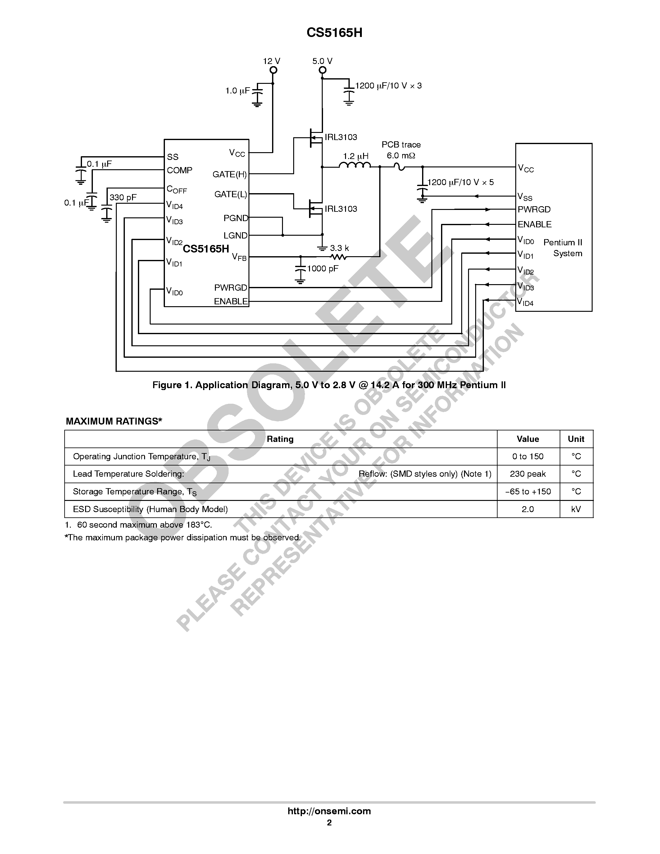 Datasheet CS5165H - CPU 5-Bit Synchronous Buck Controller page 2