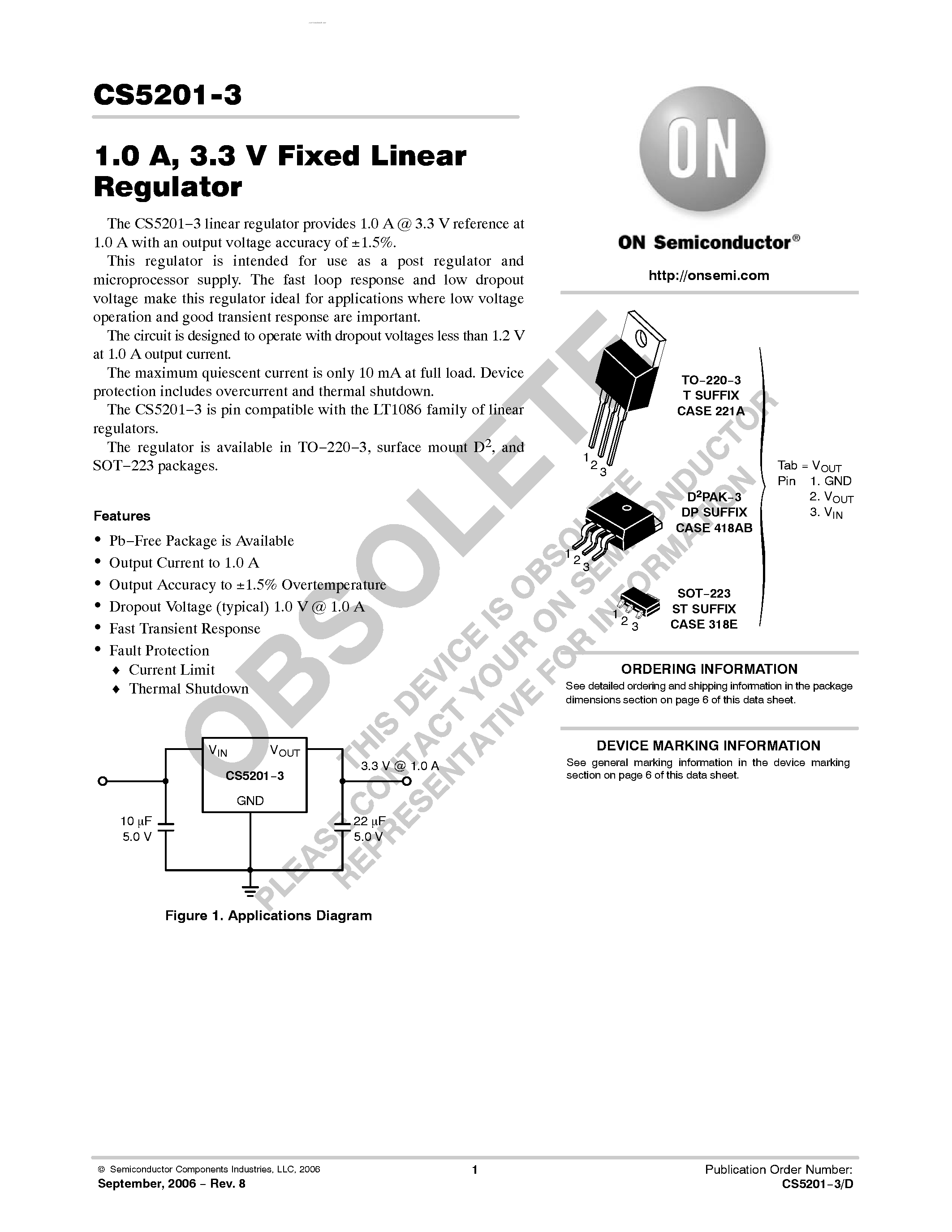 Datasheet CS5201-3 - Linear Regulator page 1