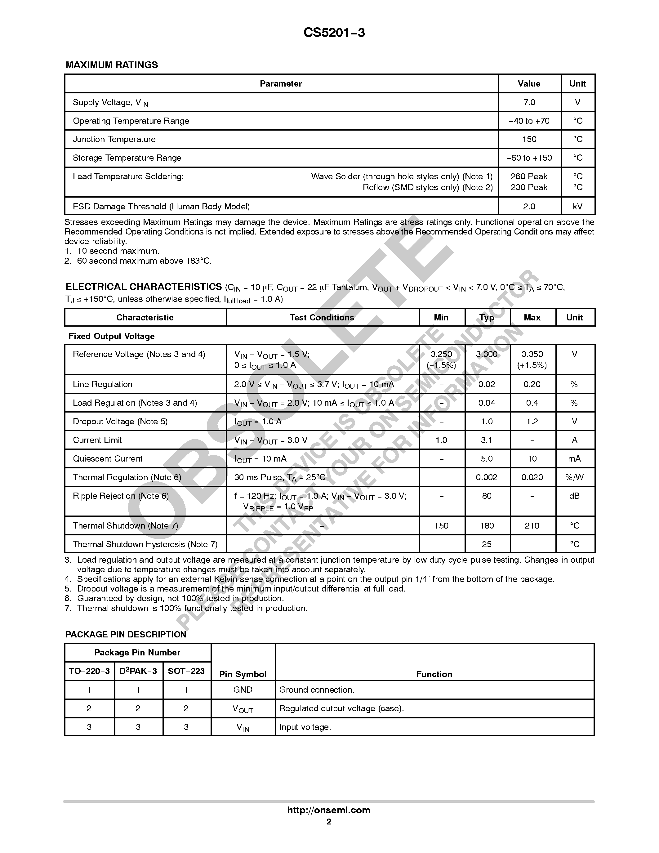 Datasheet CS5201-3 - Linear Regulator page 2