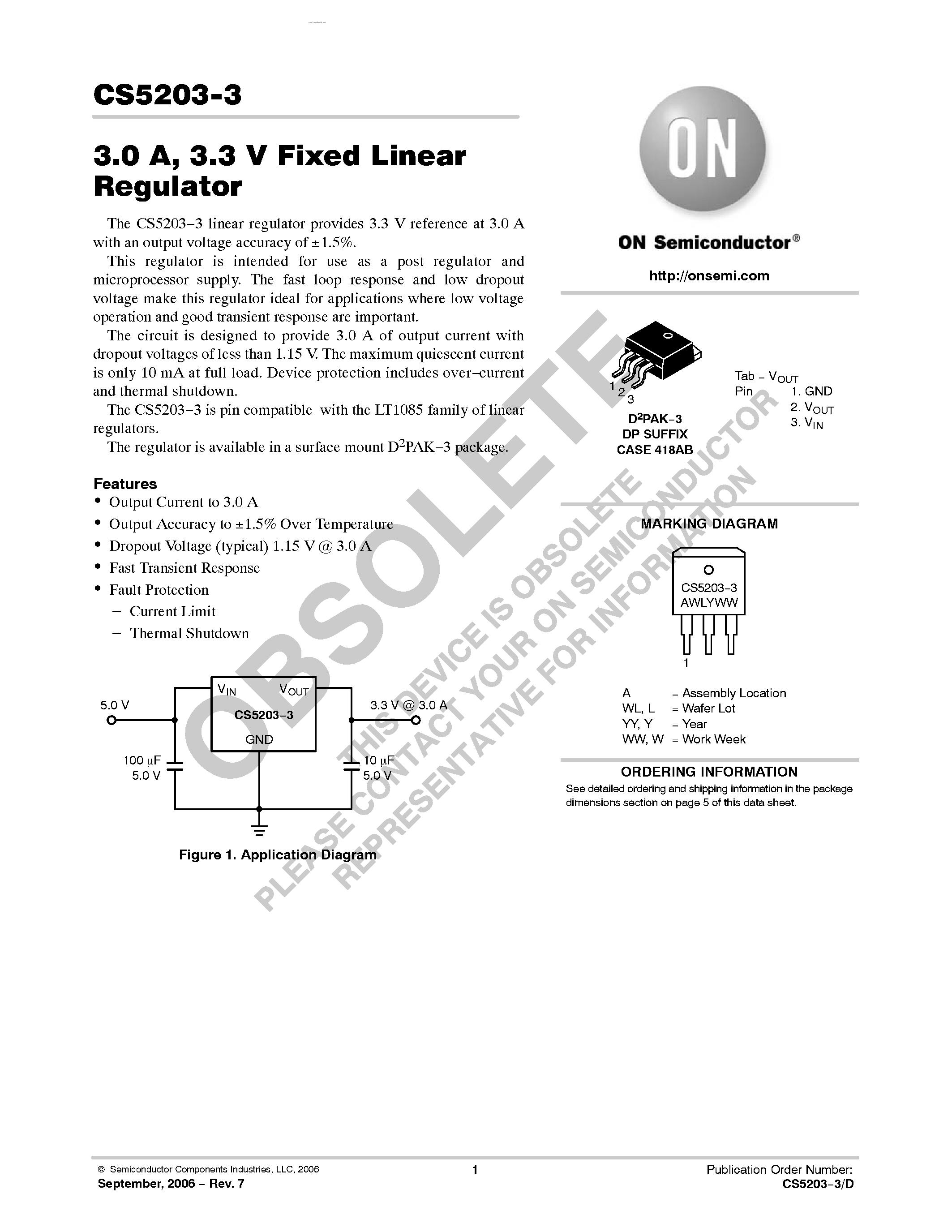 Datasheet CS5203-3 - Linear Regulator page 1