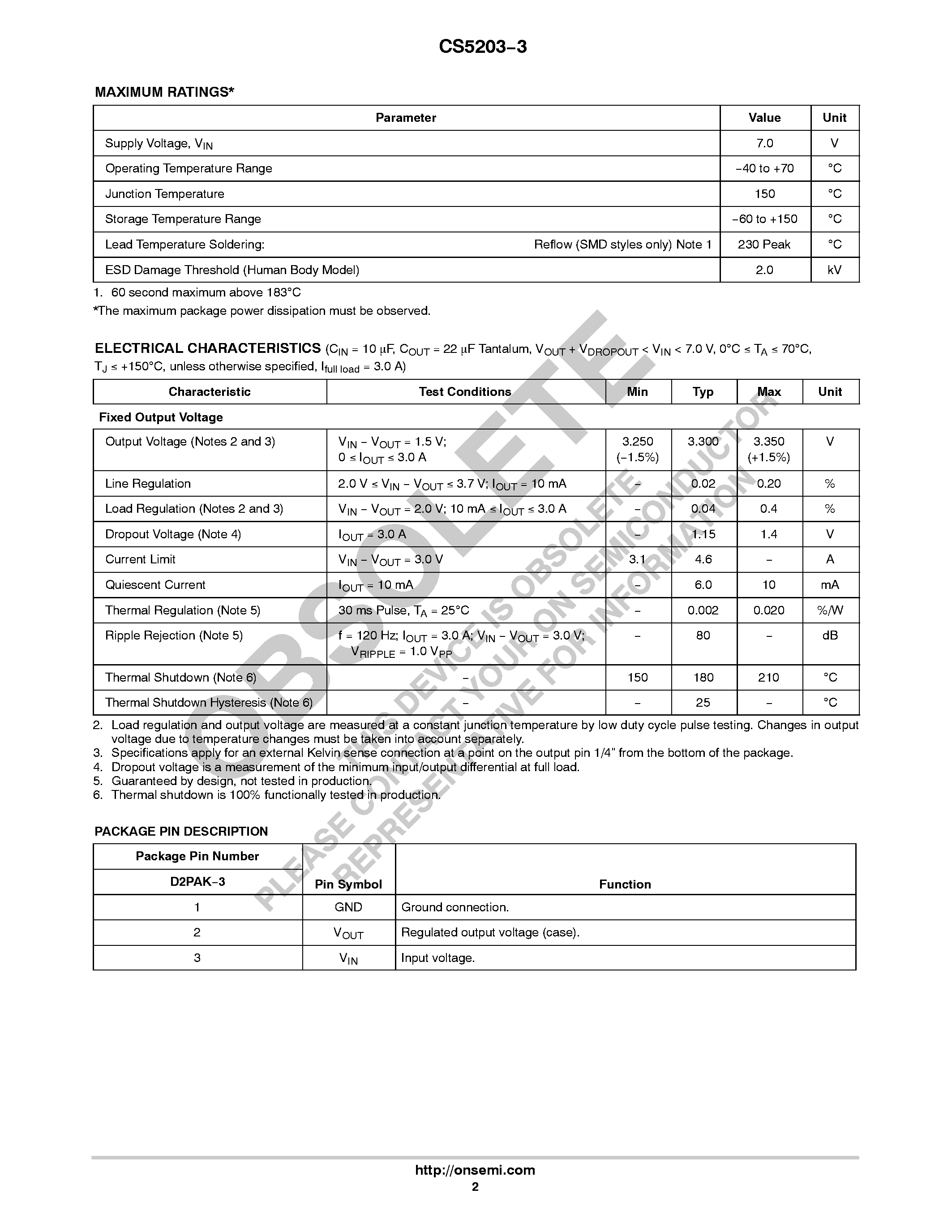 Datasheet CS5203-3 - Linear Regulator page 2