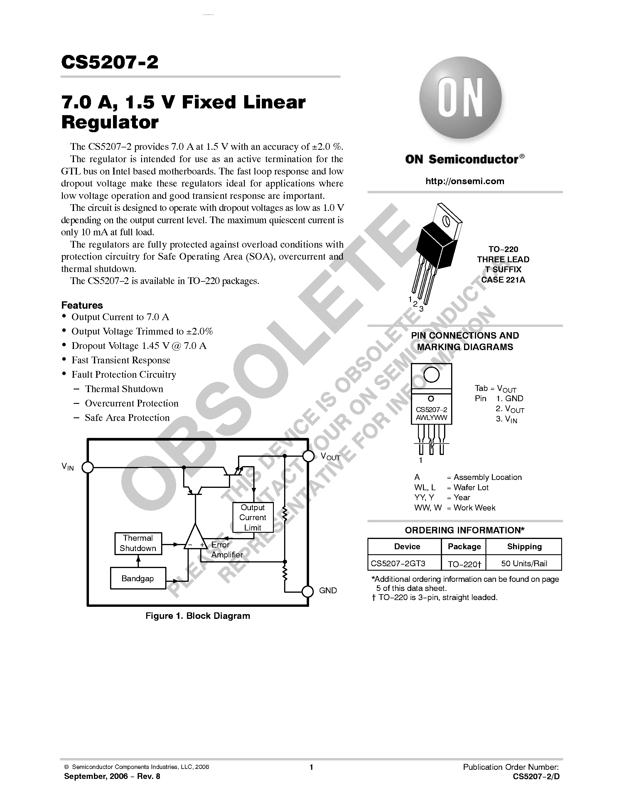 Datasheet CS5207-2 - Linear Regulator page 1