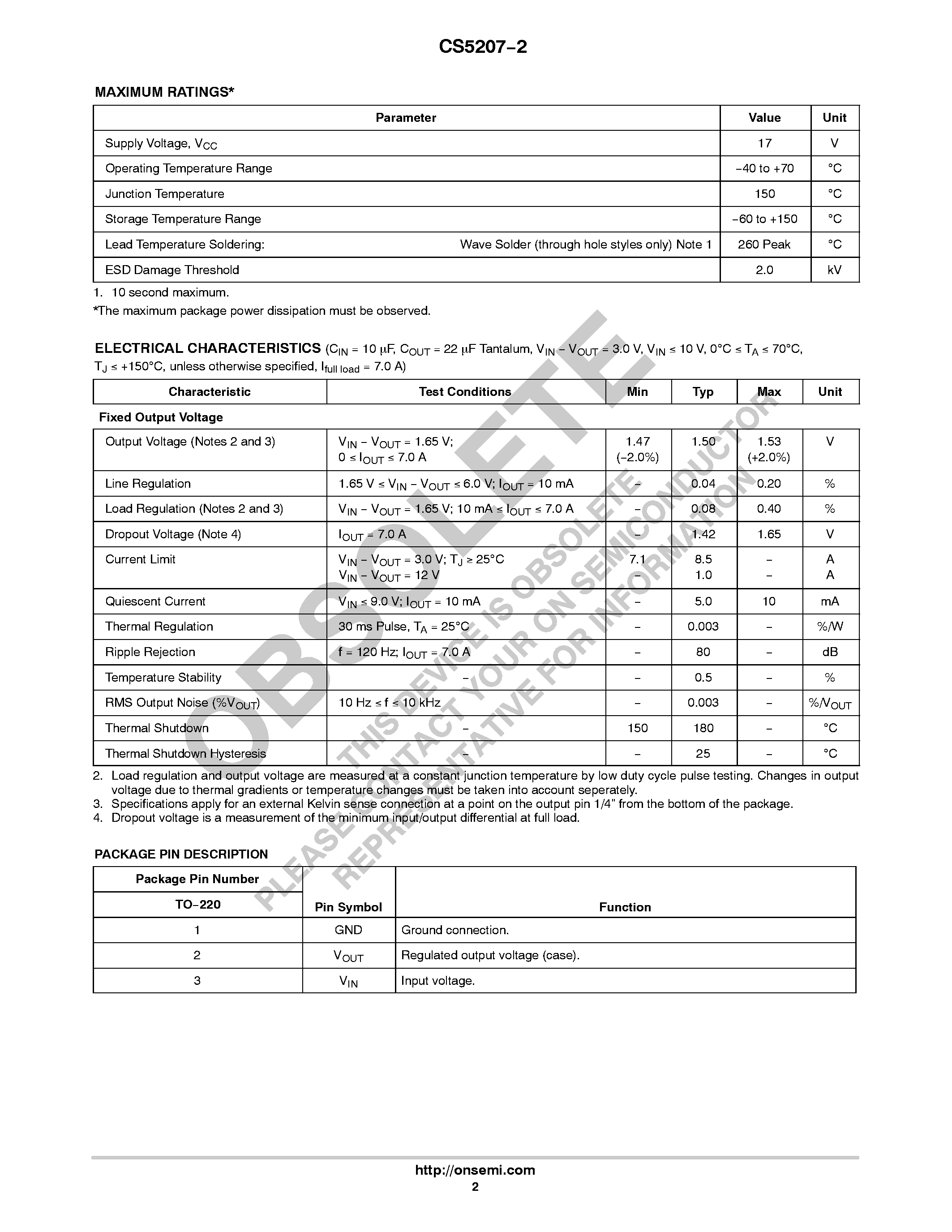 Datasheet CS5207-2 - Linear Regulator page 2