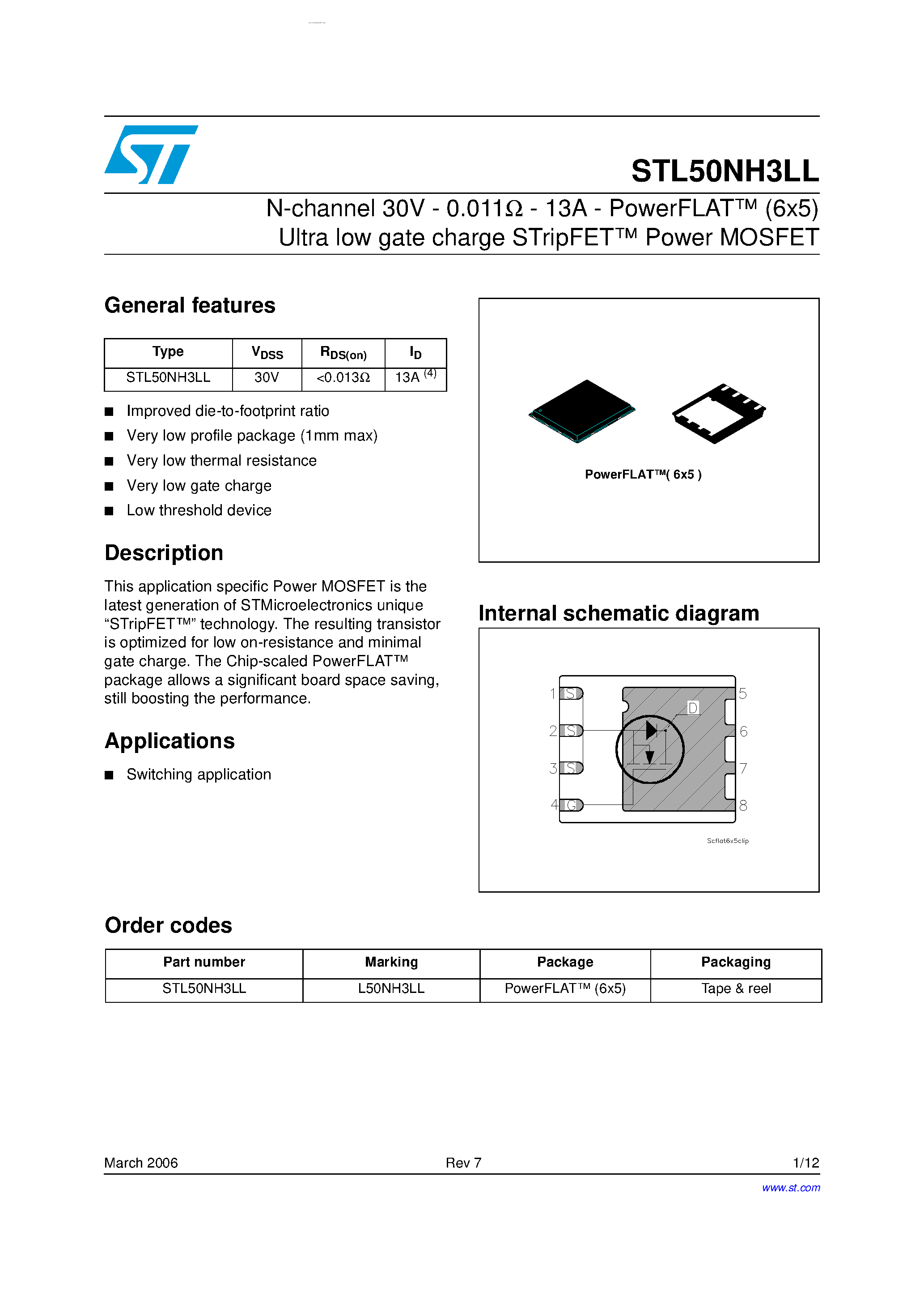 Datasheet STL50NH3LL - N-CHANNEL POWER MOSFET page 1