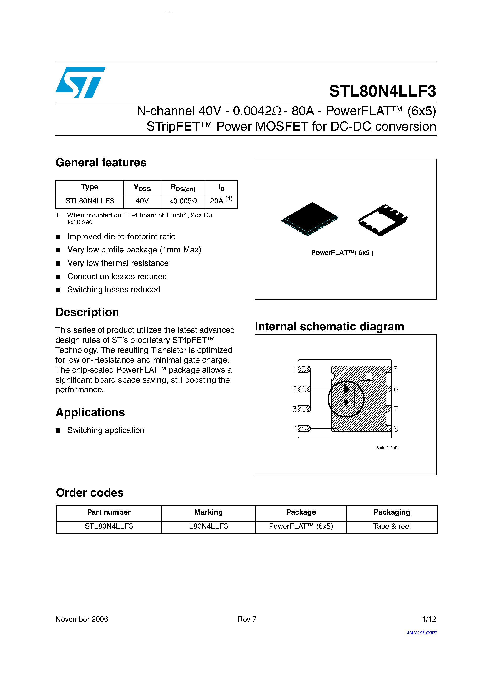 Datasheet STL80N4LLF3 - N-CHANNEL POWER MOSFET page 1
