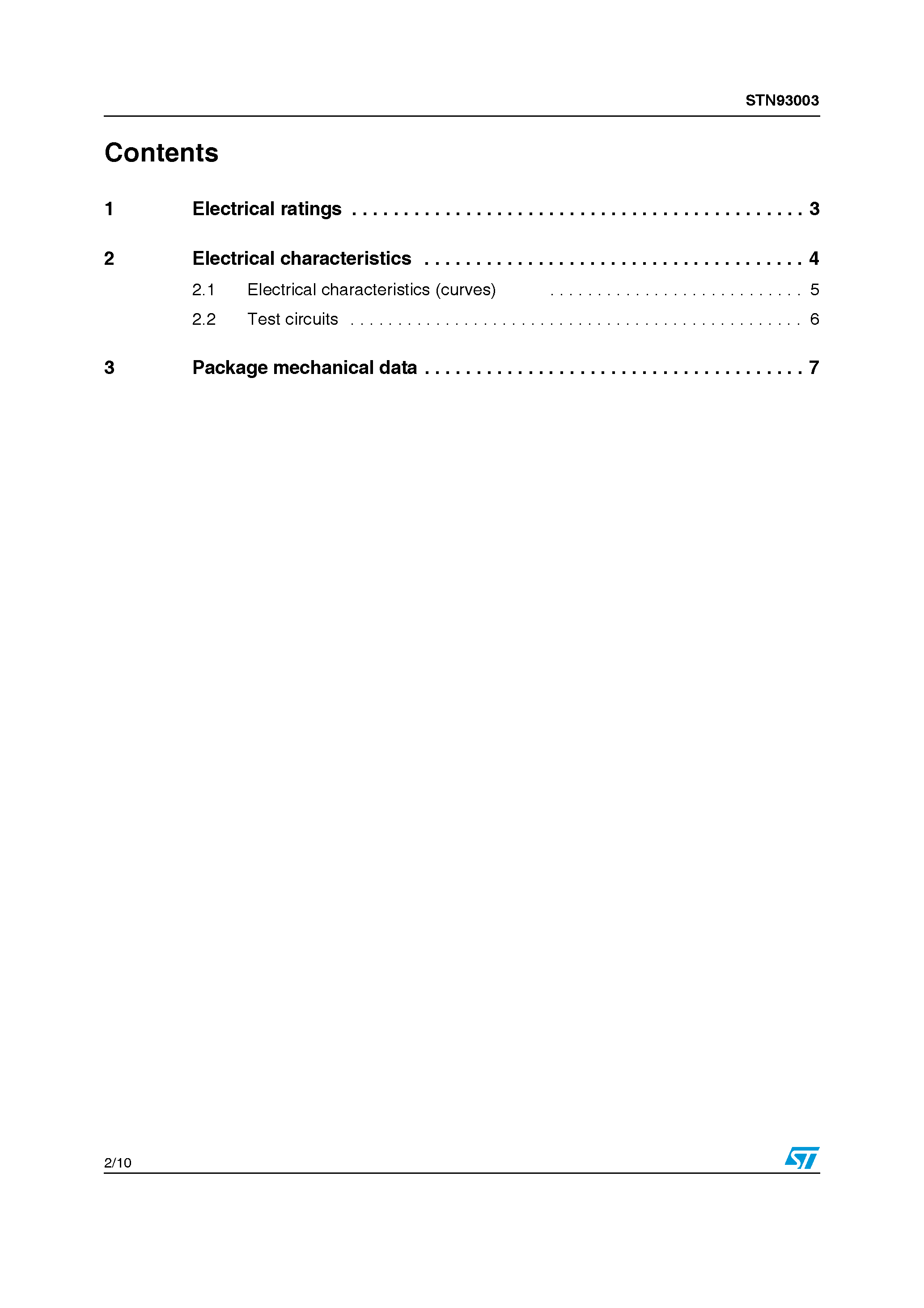 Datasheet STN93003 page 2 Datasheet STN93003 - High voltage fast-switching PNP power transistor page 2