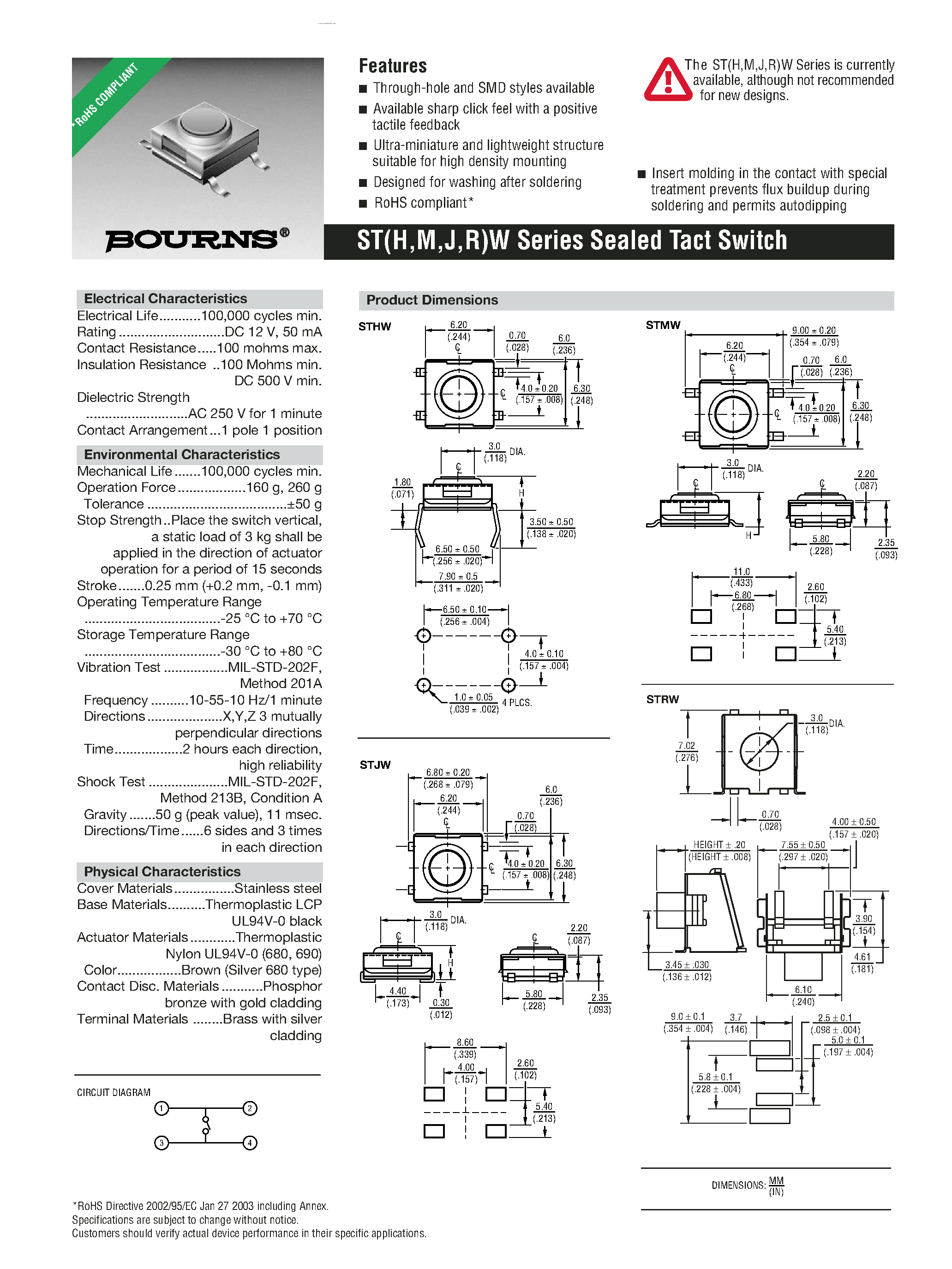 Даташит на микросхему STXW страница 1 Даташит STXW - Sealed Tact Switch страница 1