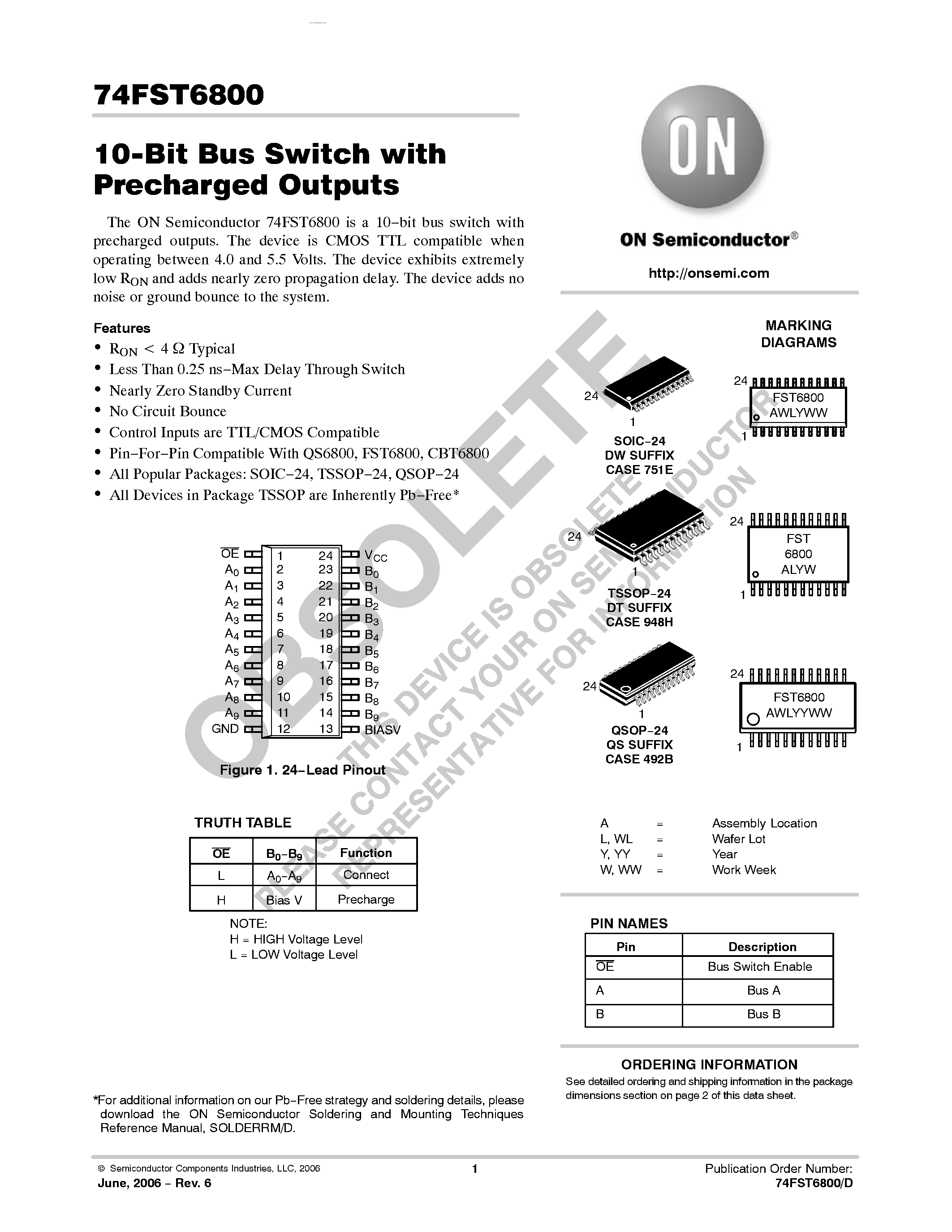 Datasheet 74FST6800 page 1 Datasheet 74FST6800 - 10-Bit Bus Switch page 1
